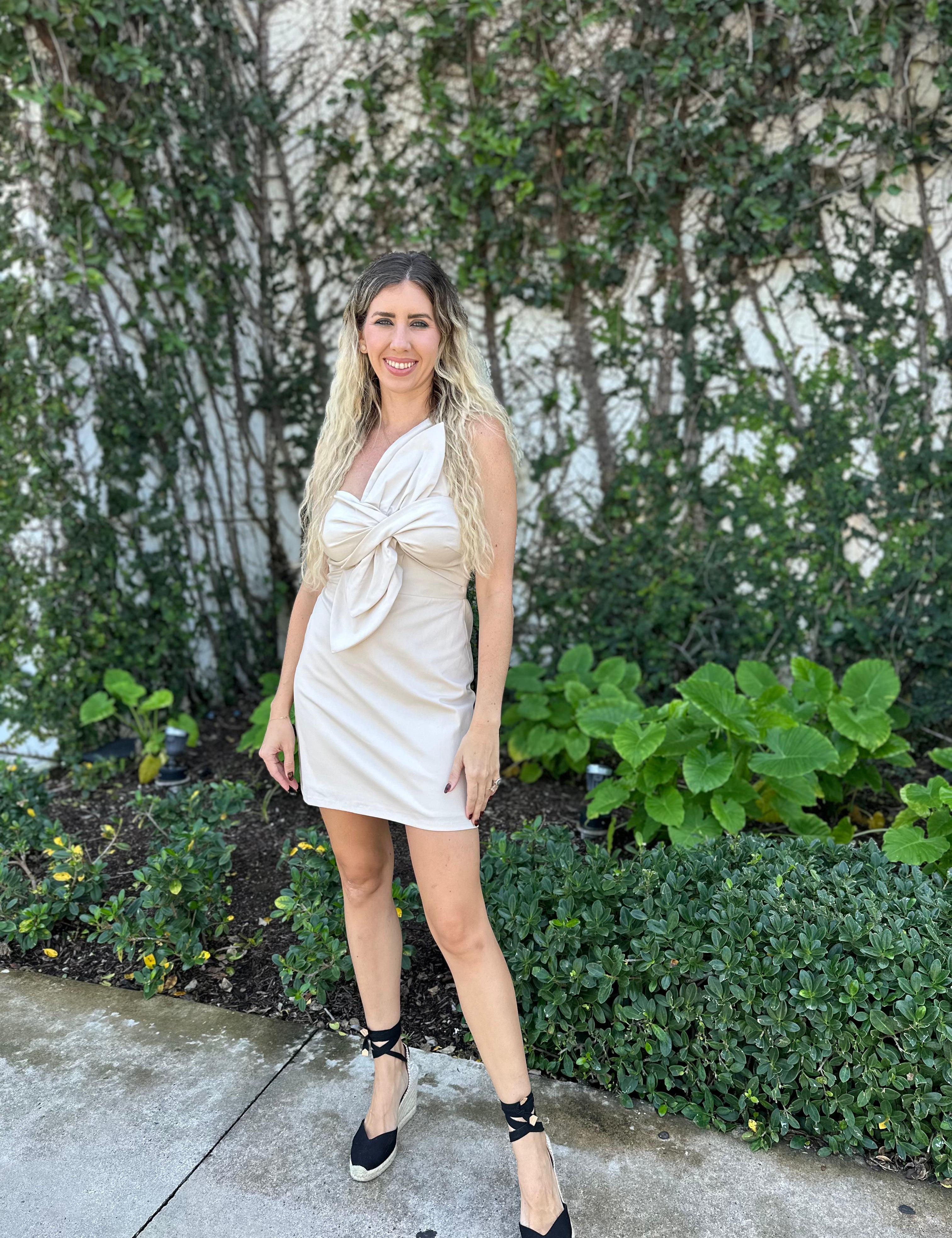 Knotted Flower Bow Mini Dress