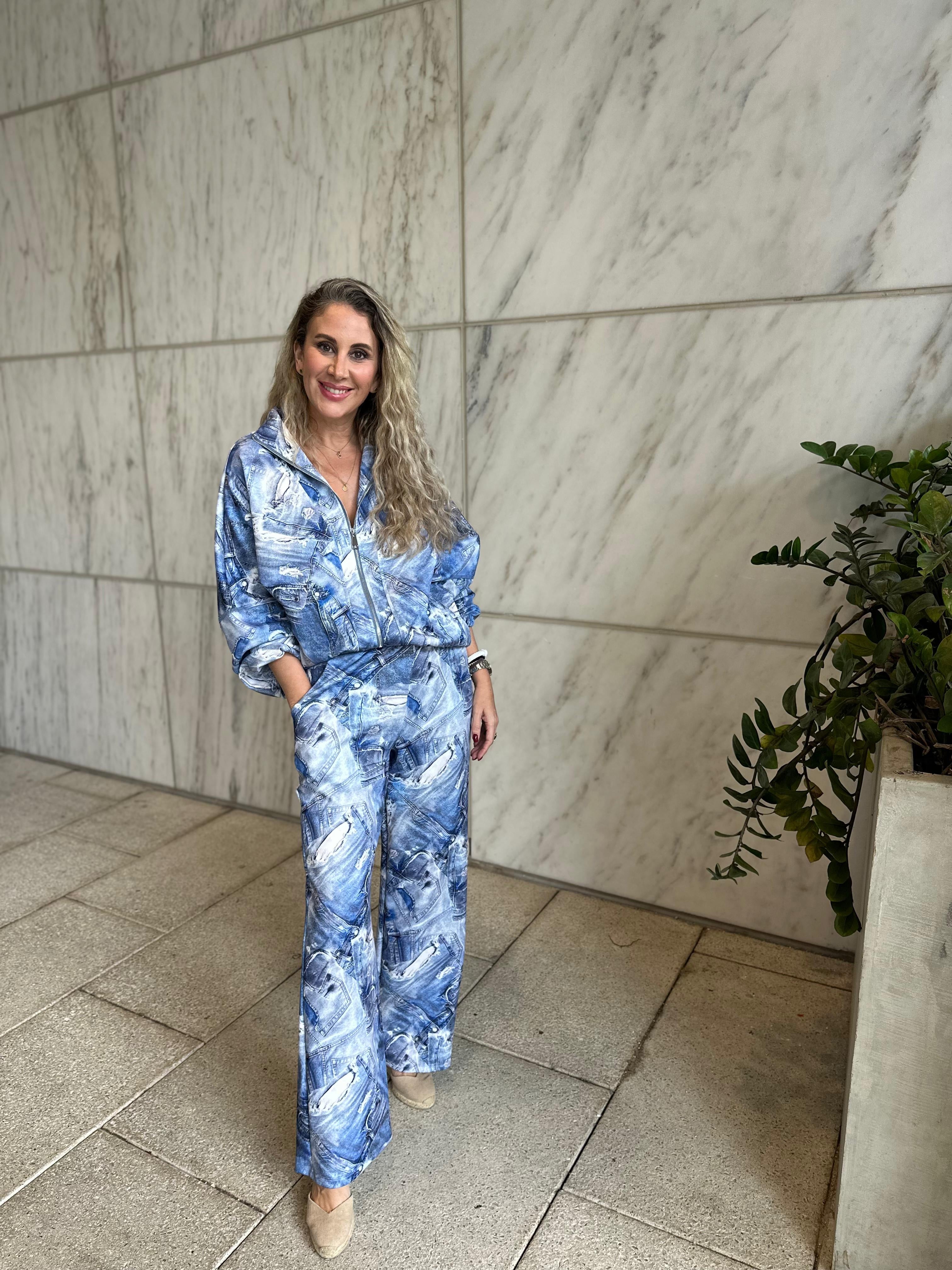 Denim Print Scuba Jacket