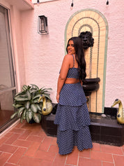 Printed Flower Top Tiered Maxi Dress