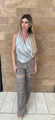 Beaded Metallic Cowl top