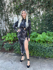 Long Sleeve Crop Top & Slit Skirt