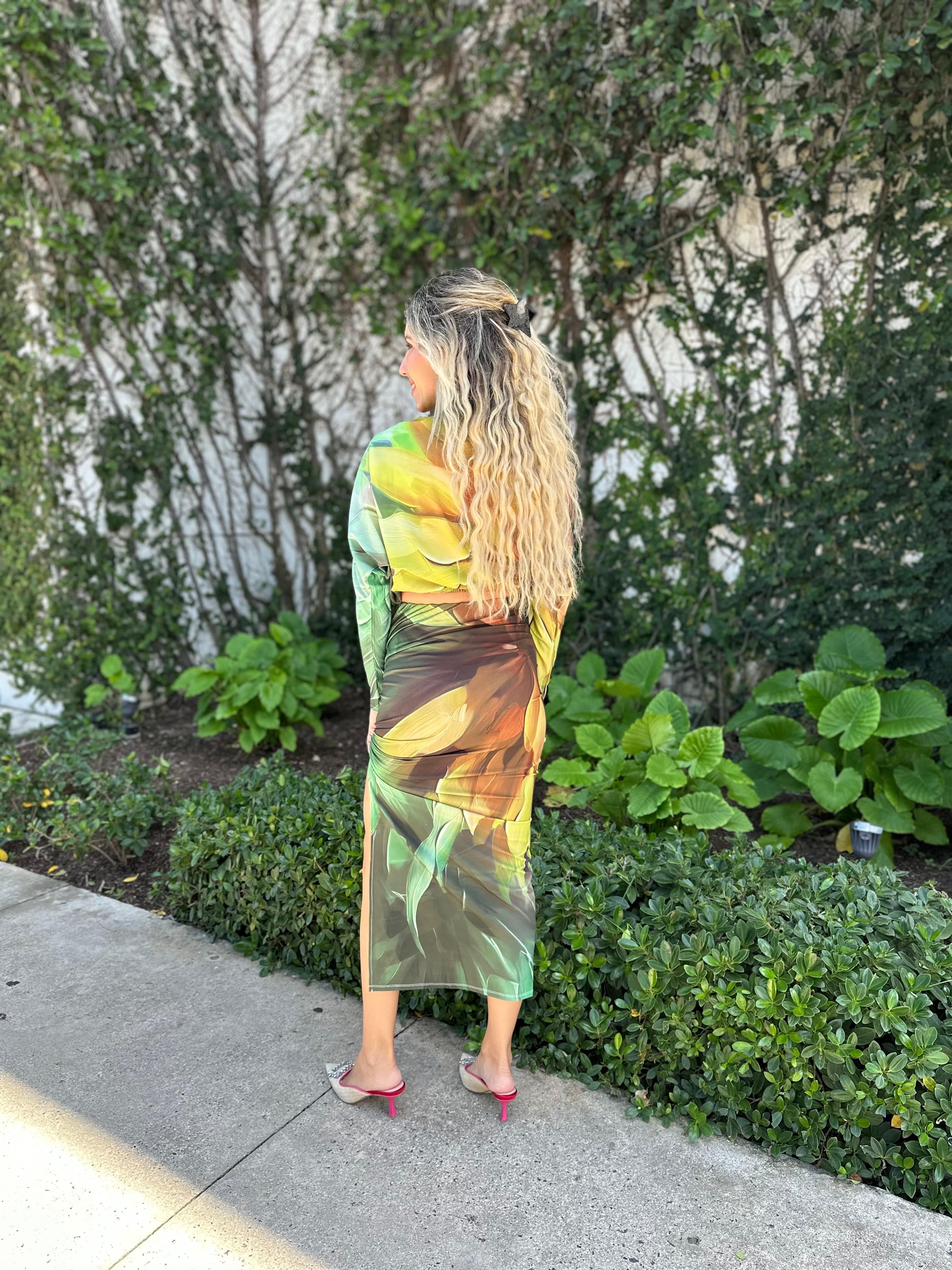 Printed Crop Top & Slit Skirt Set