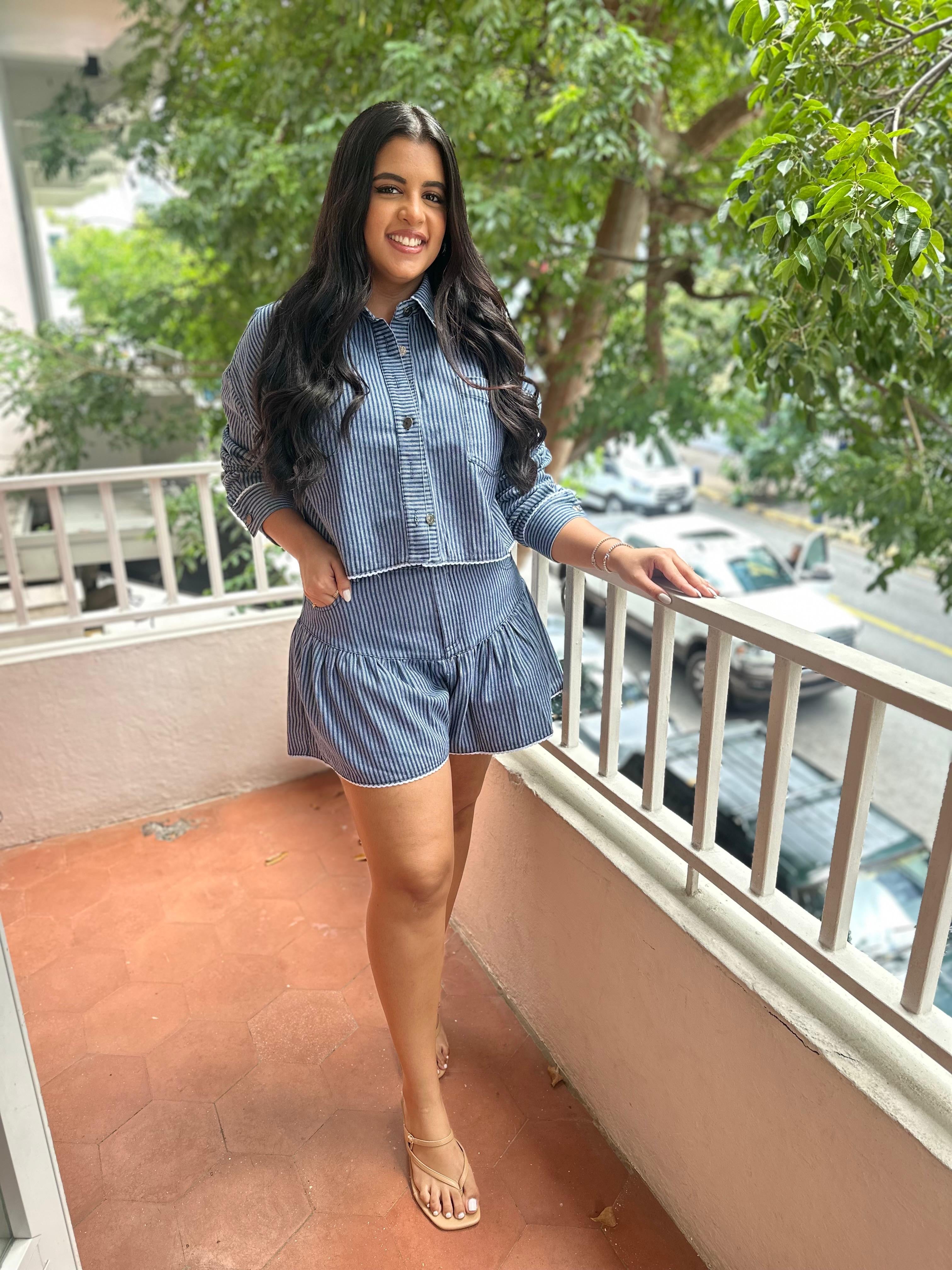 Lace Stripee Denim Shirt & Skort