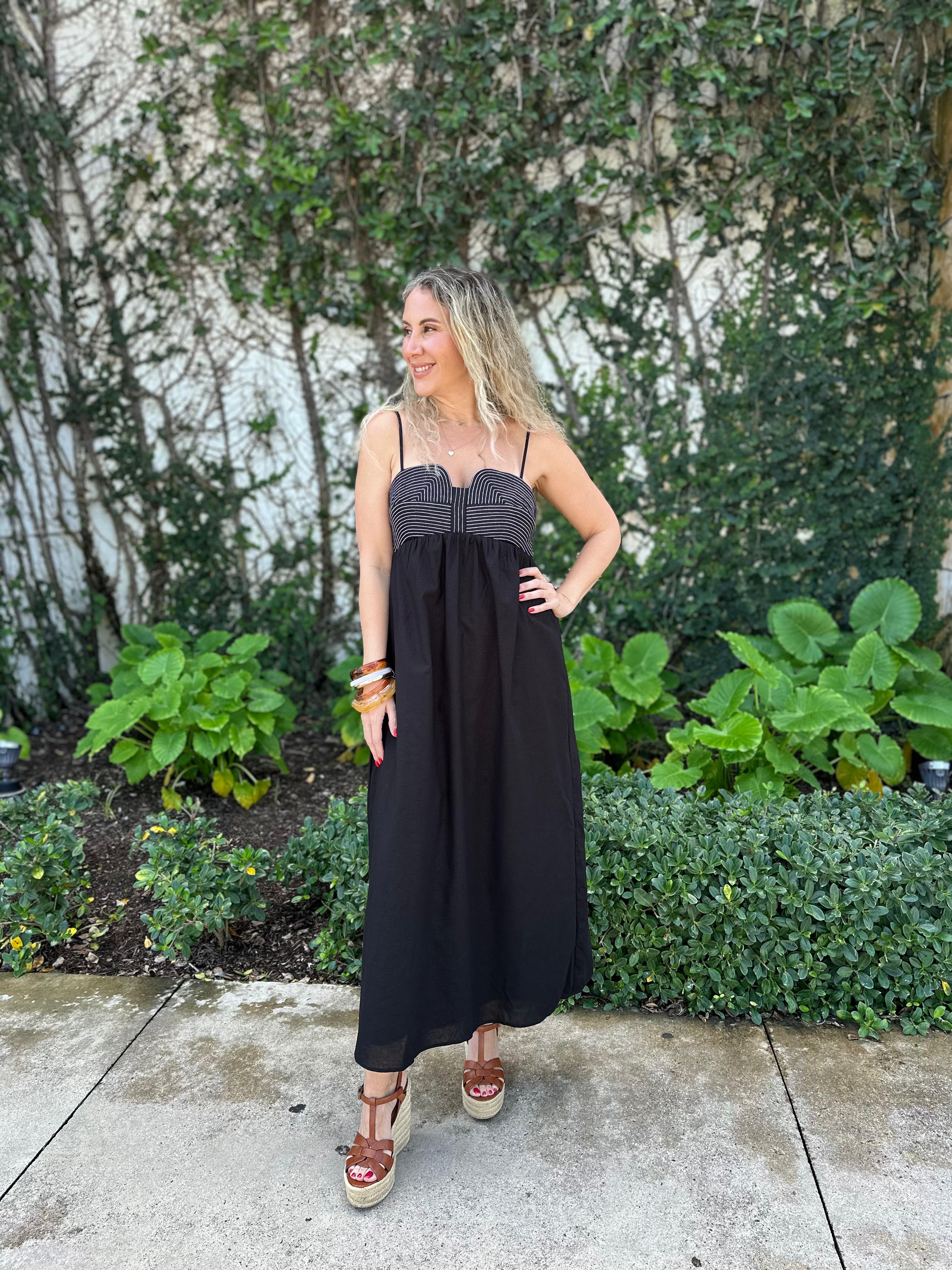 Stitch Bustier Linen Midi Dress