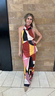 Abstract High Neck Top & Pants Set