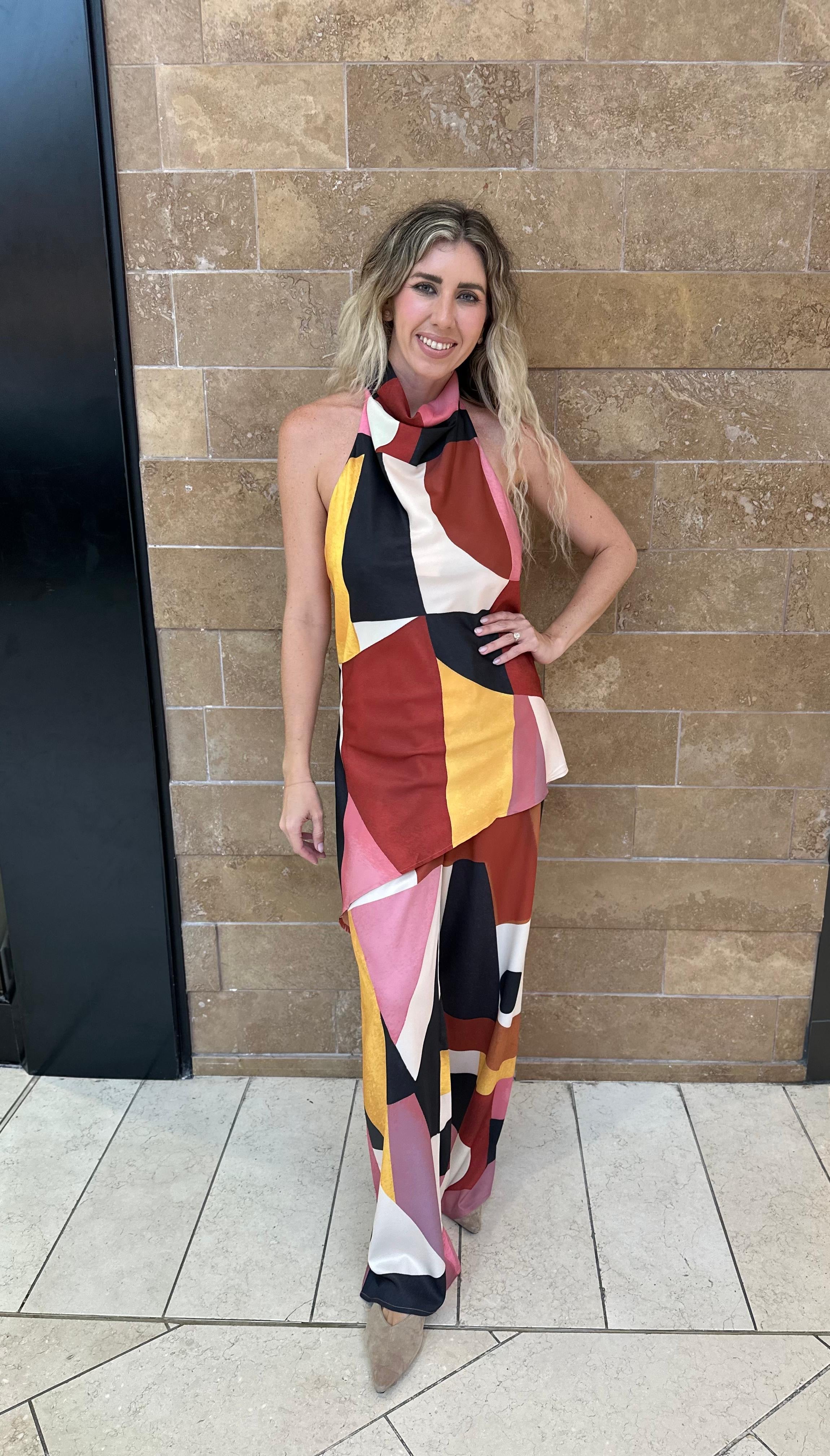 Abstract High Neck Top & Pants Set