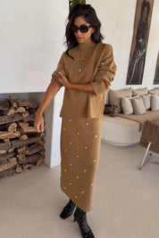 Tan Stud Evie Knit Jumper