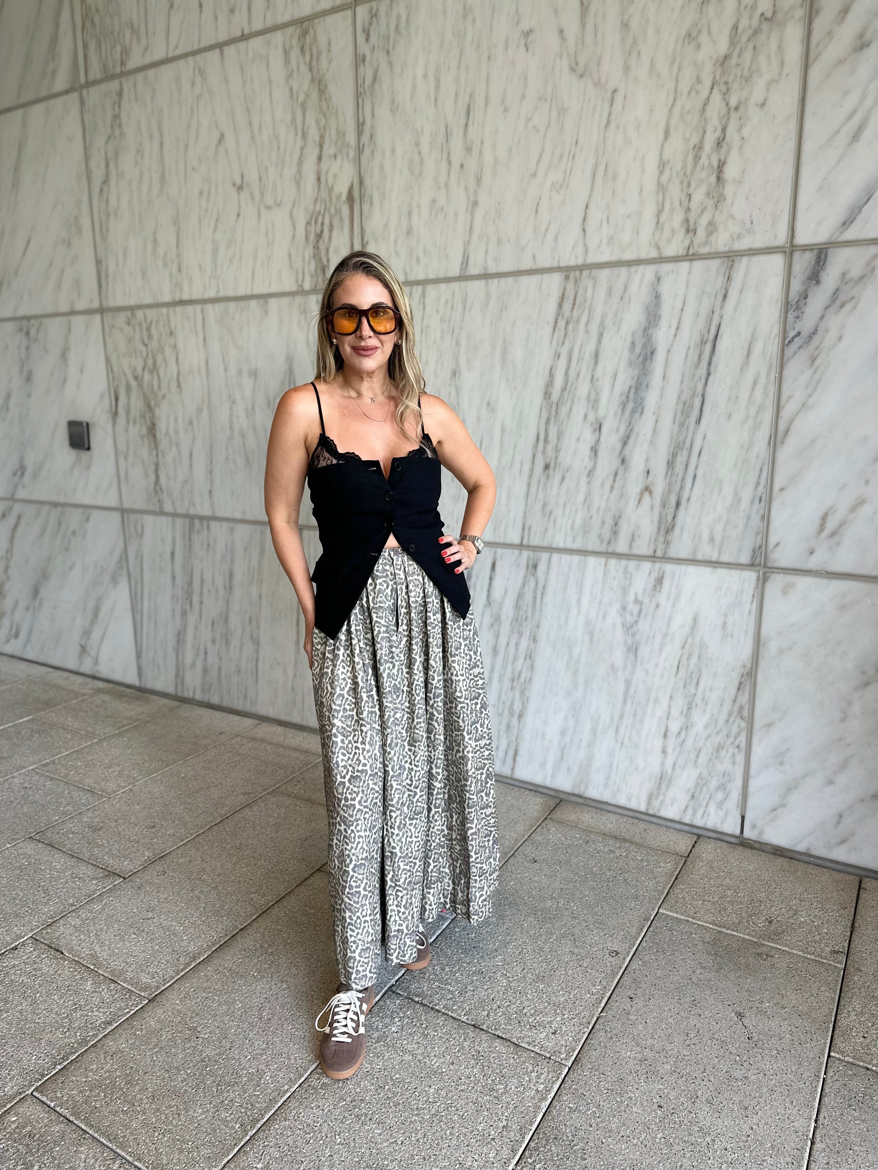 Pleated Flare Midi Skirt