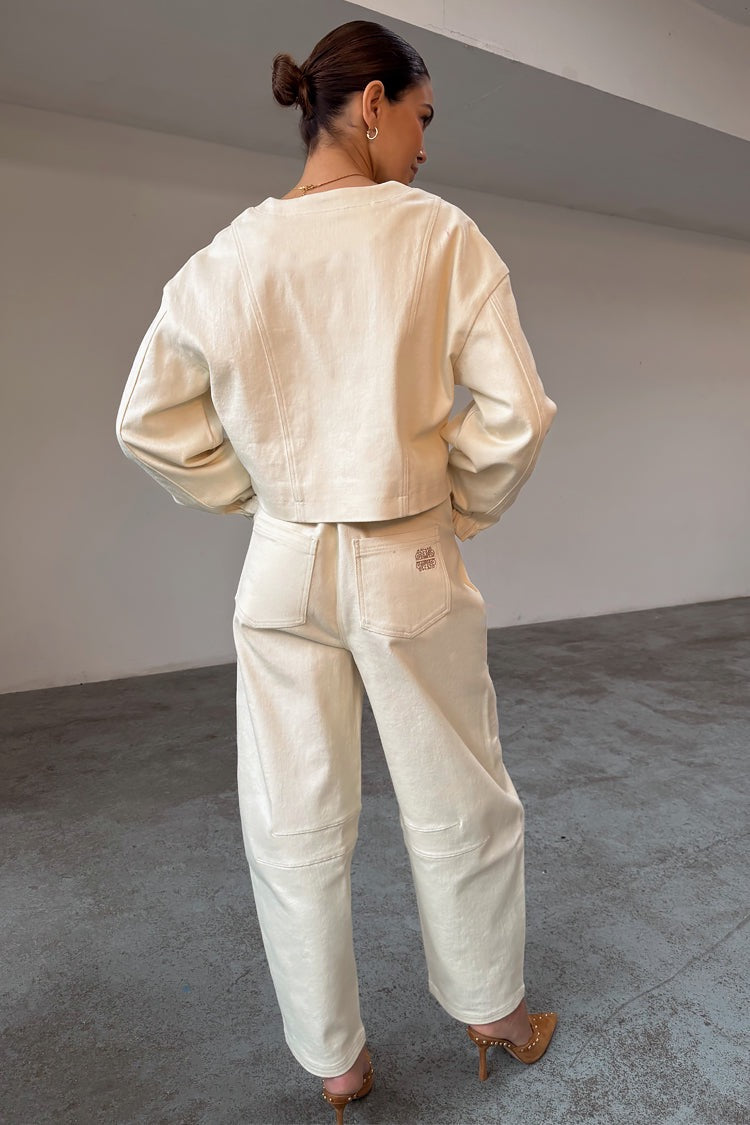 Ecru Raffia Palma Barrel Leg Jeans