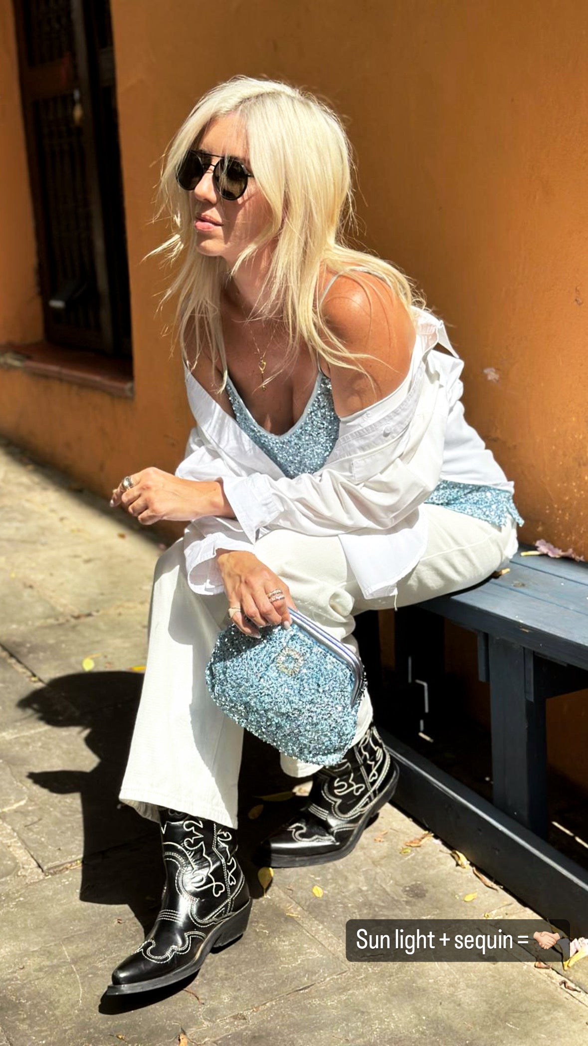 Ice Blue Sequin Clutch Bag