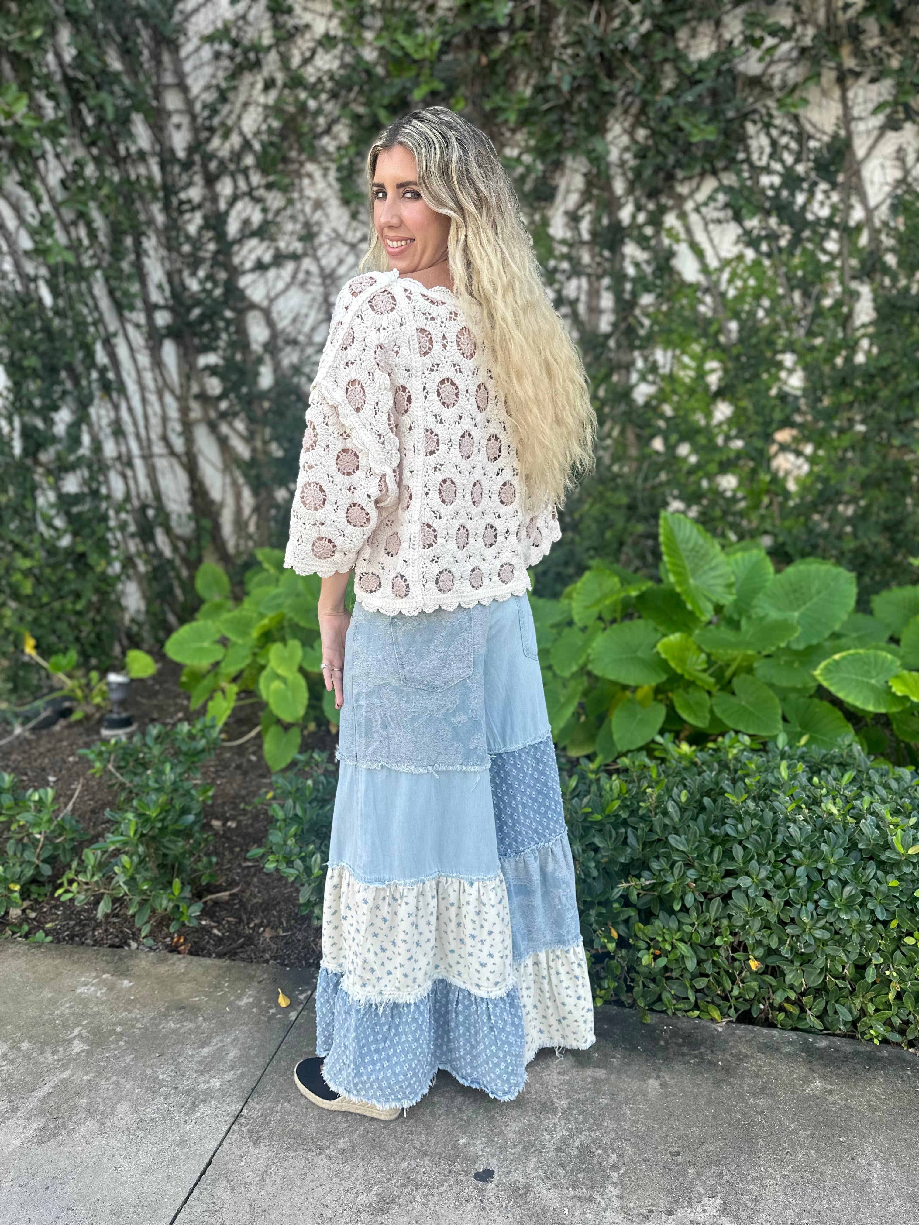 Patchwork Denim Palazzo Pants