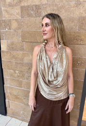 Beaded Metallic Cowl top