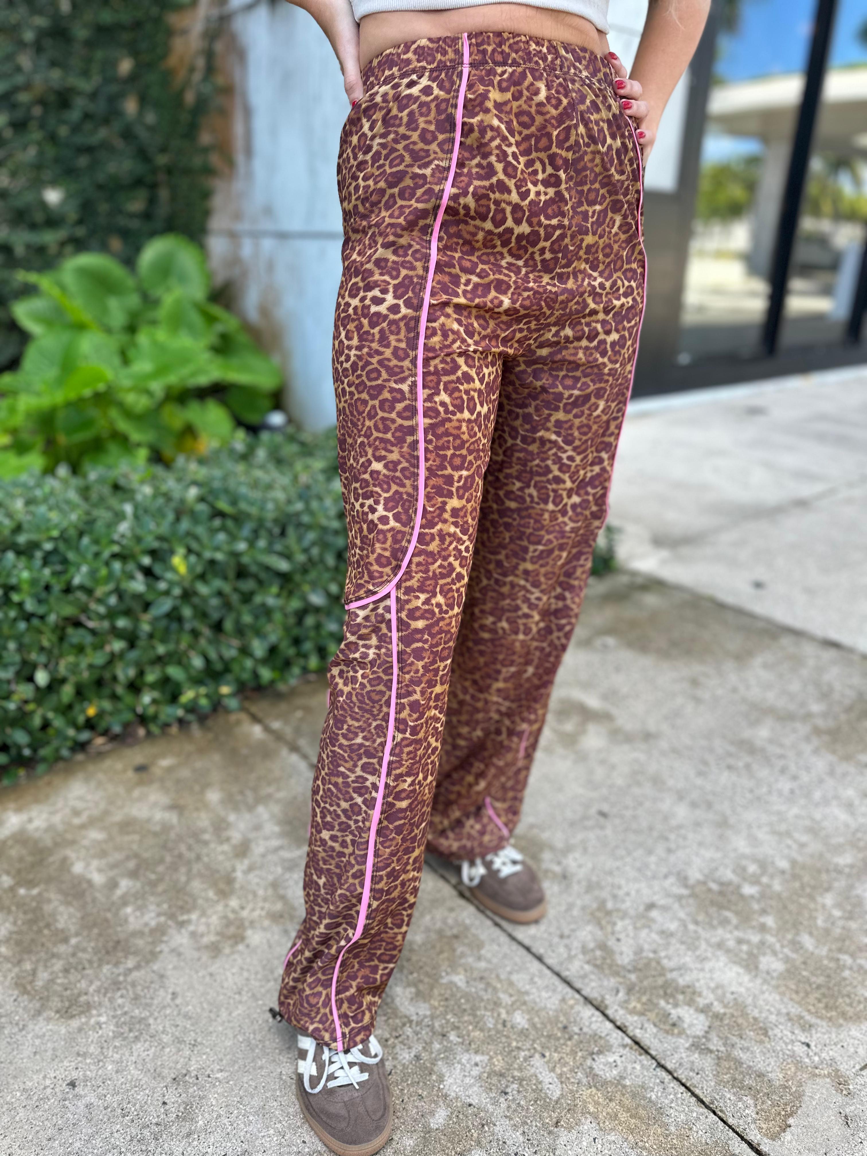 Leopard Print Nylon Track Pants