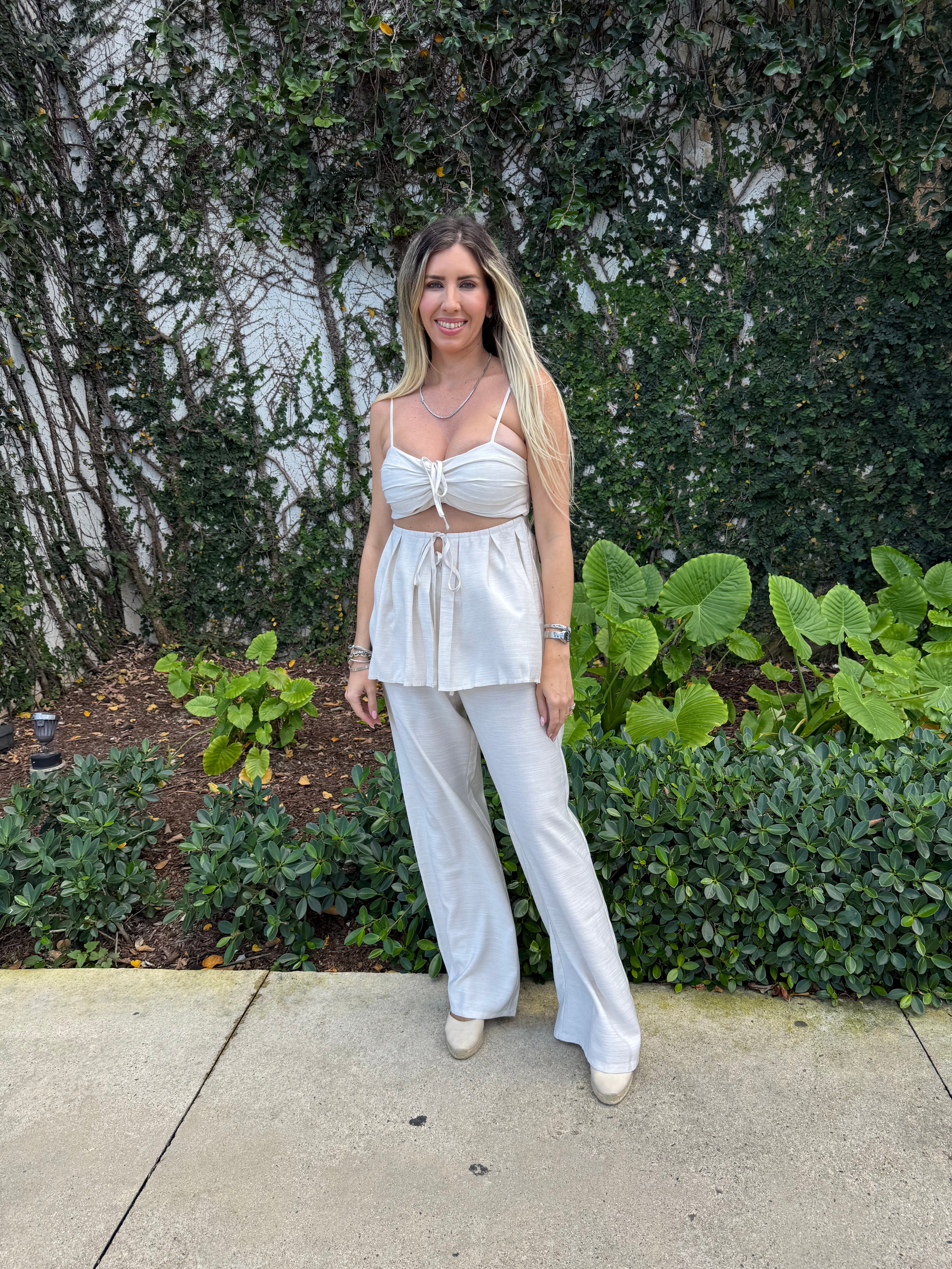 Front Cut Pleated Top & Pants