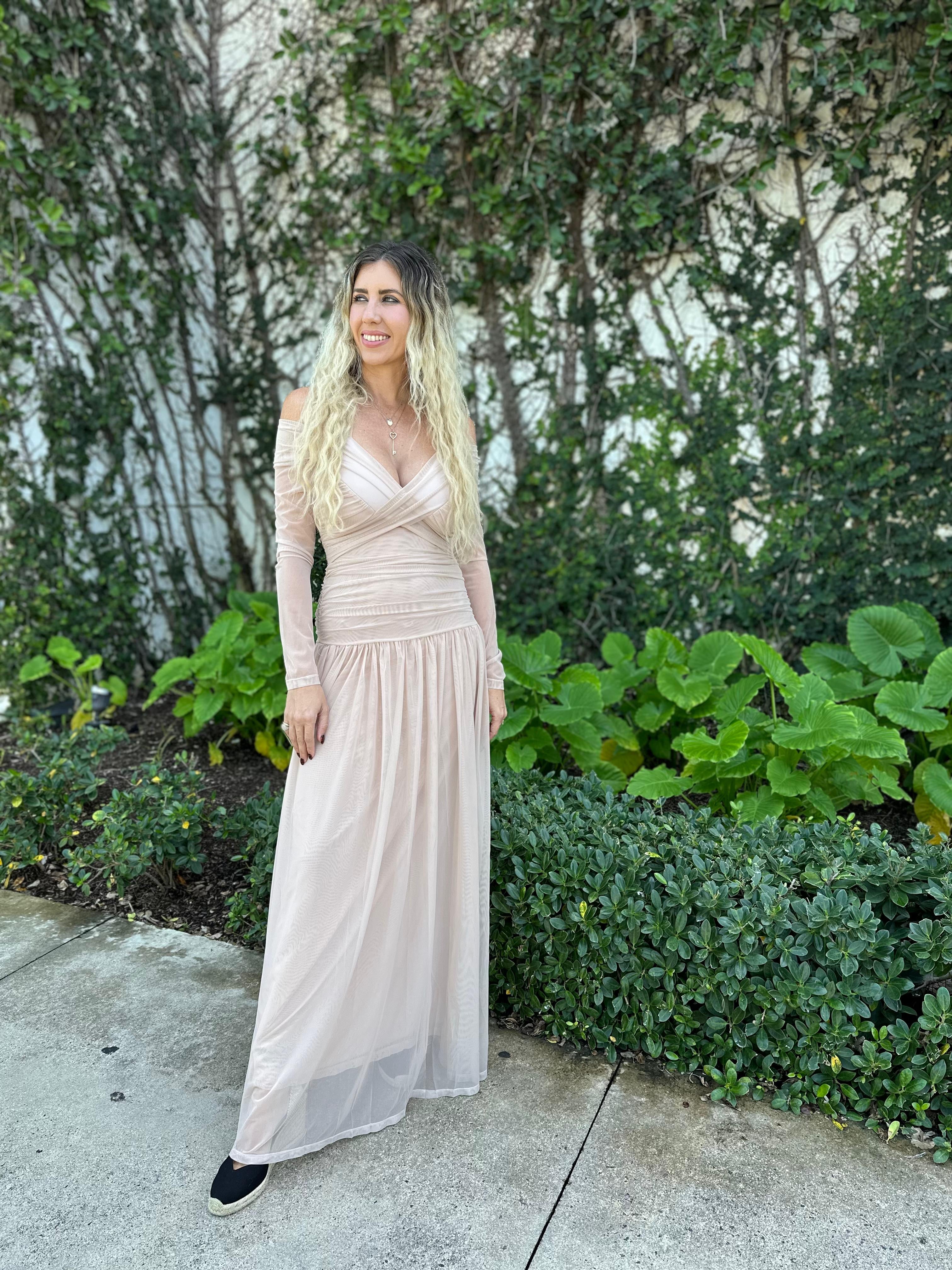 Off Shoulder Draped Maxi Dress