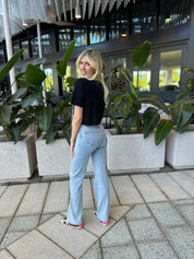 Mid Rise Rhinestone Stripes Jeans