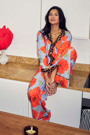 Blue Poppy Print Button Through Pyjamas