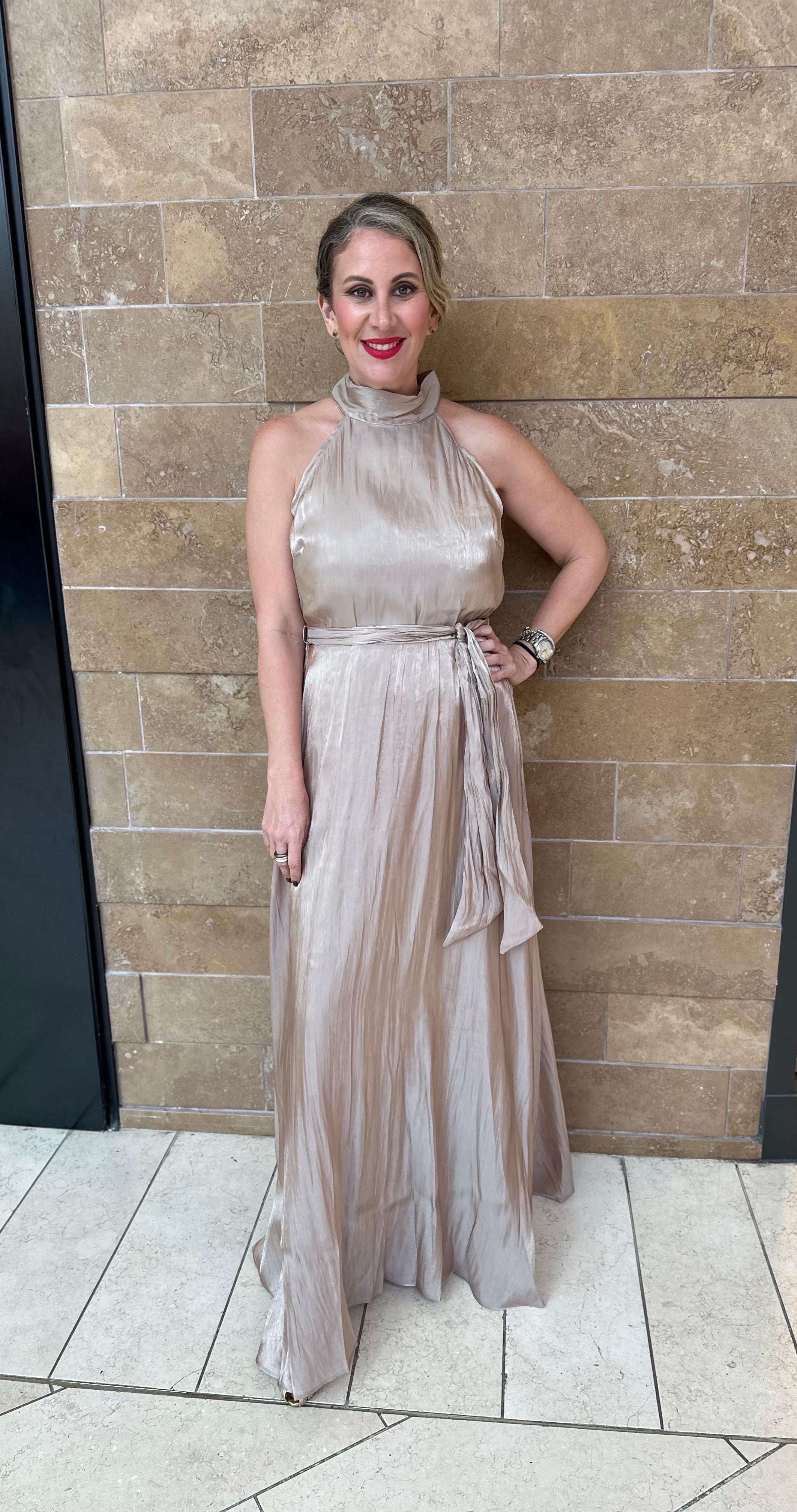 High Neck Band Maxi Dress