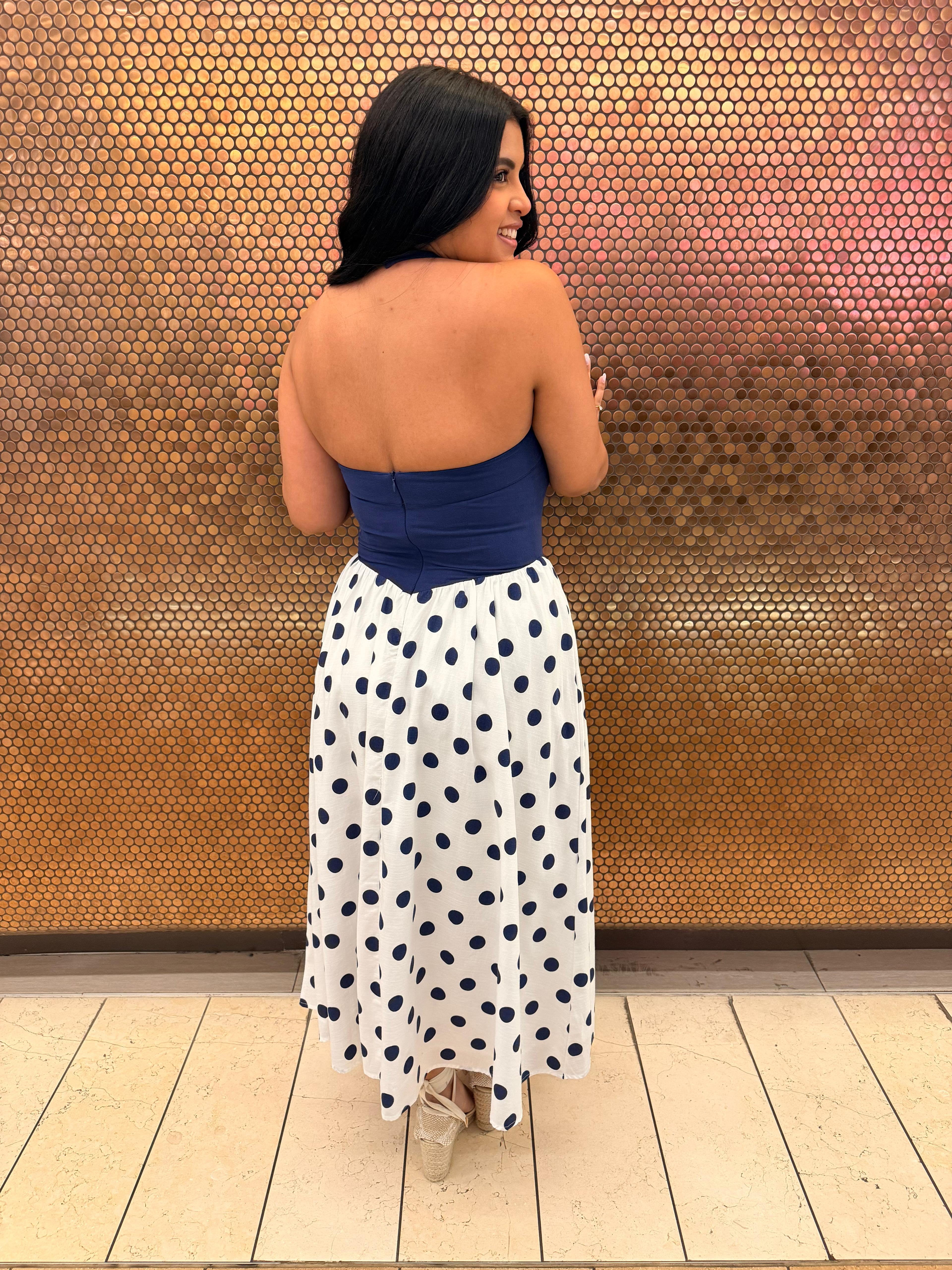 Polka Dot Halter Midi Dress