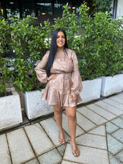 Long Sleeve Tie Front Mini Dress