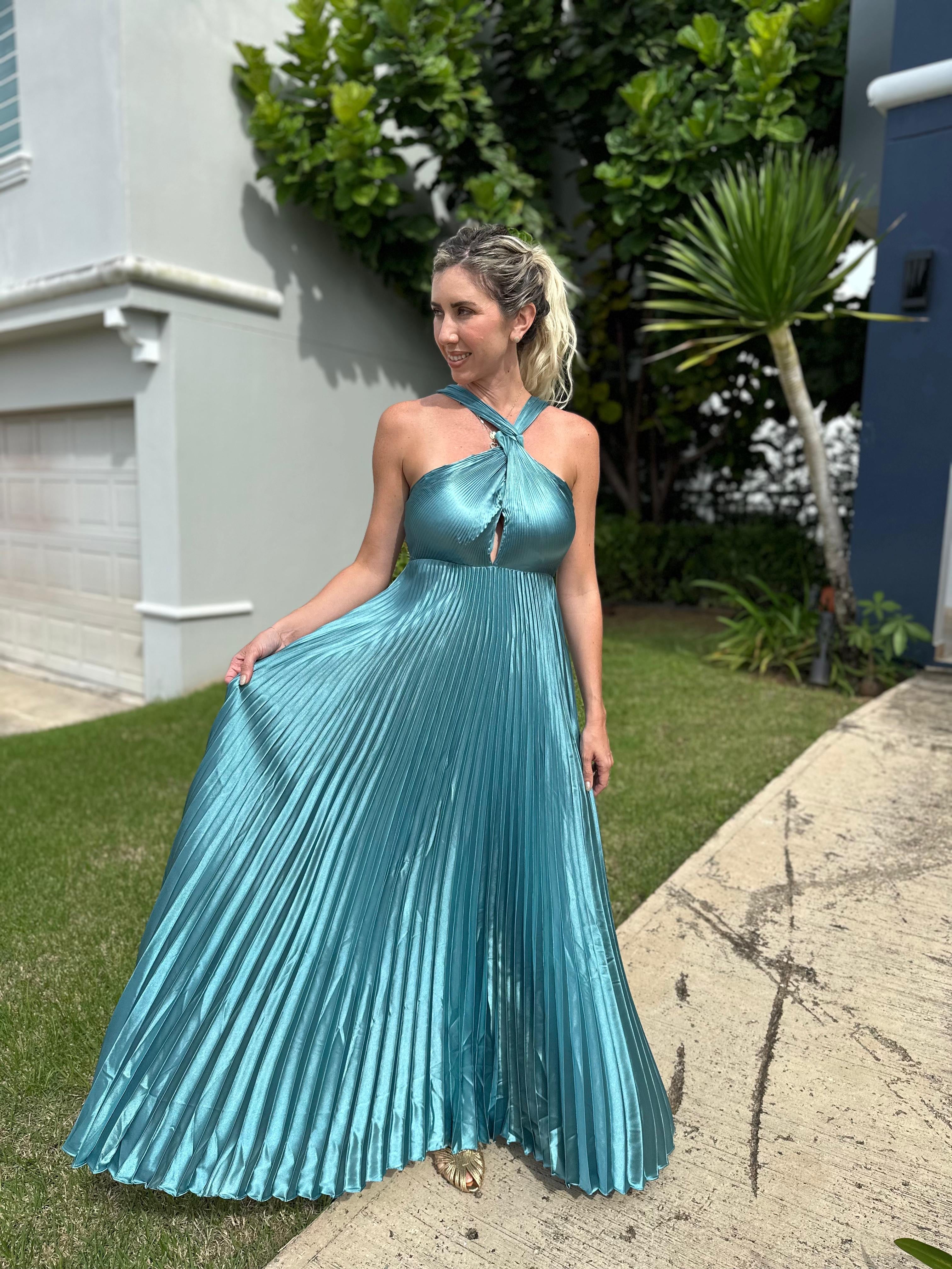 Tie Back Chest Pleat Maxi Dress