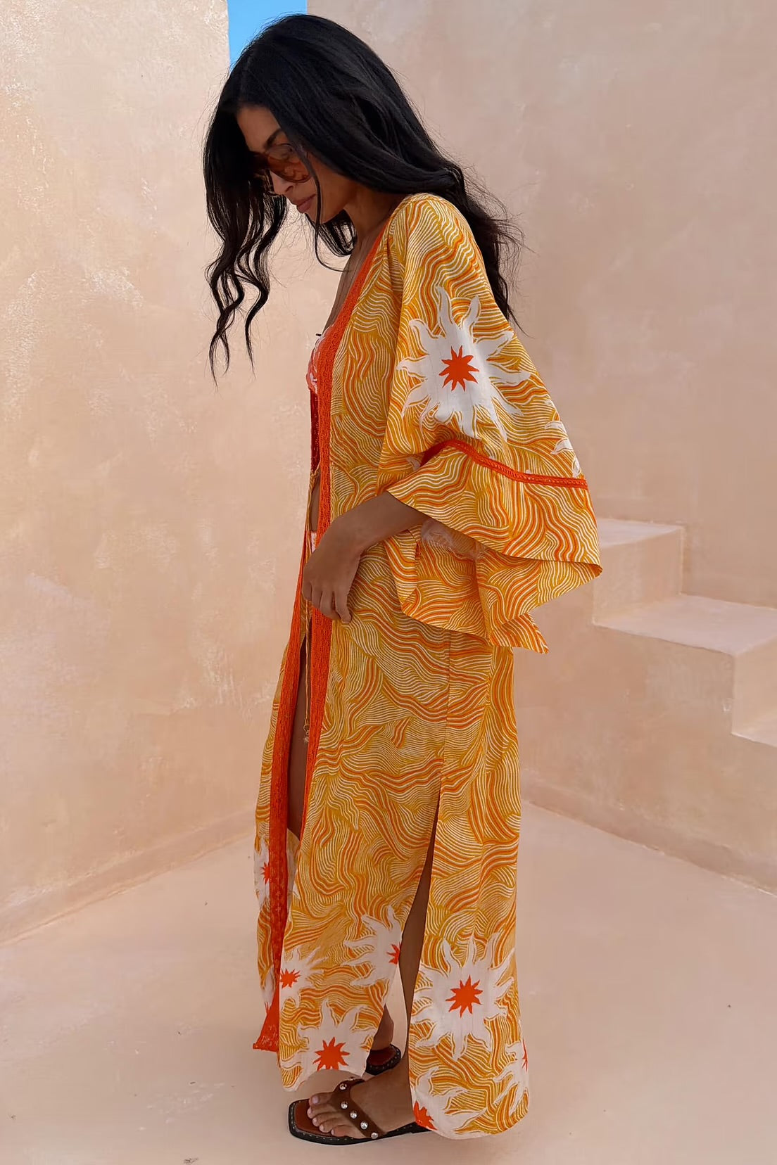 Yellow Sun Kimono with Beading