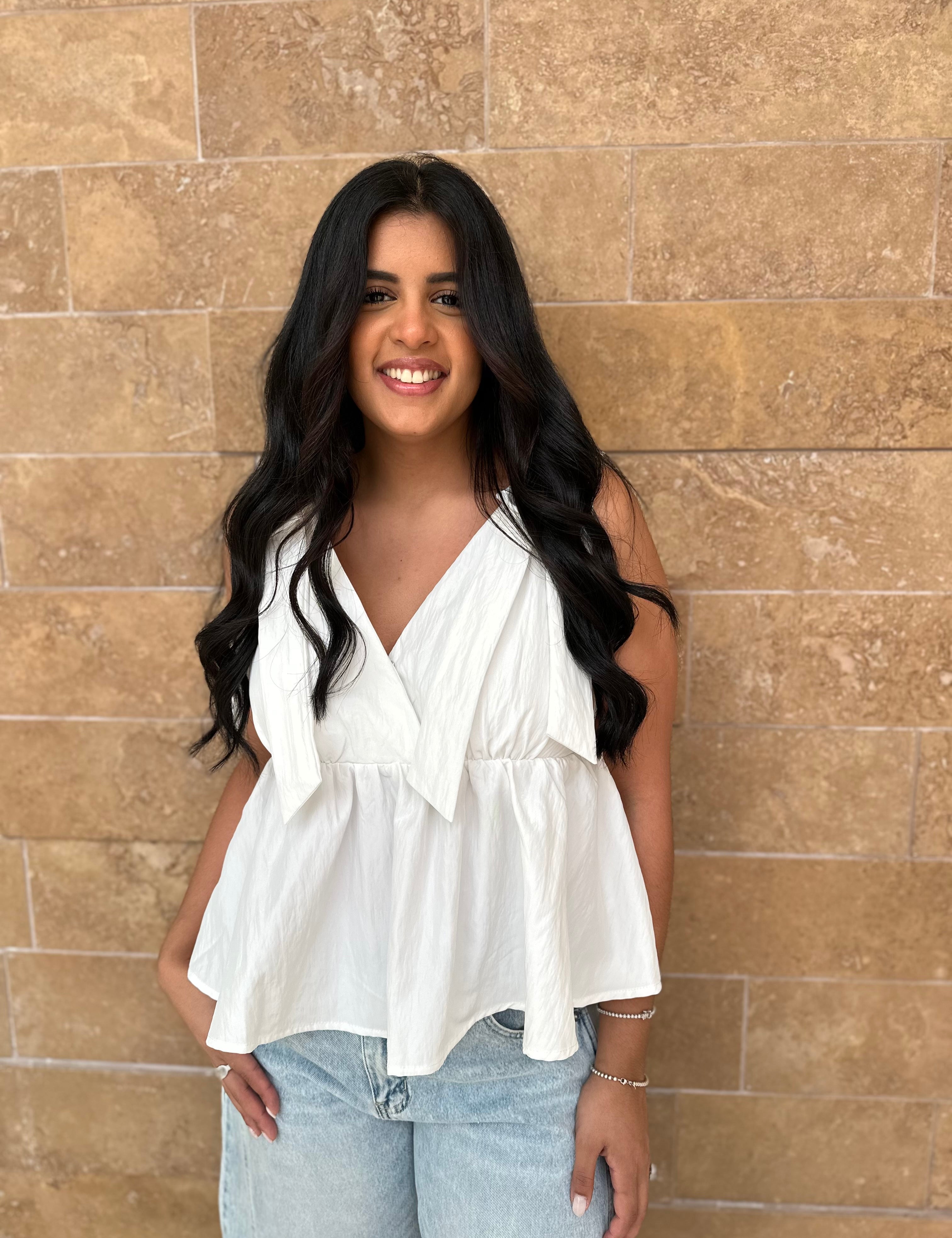 V-Neck Bow Tie Peplum Top