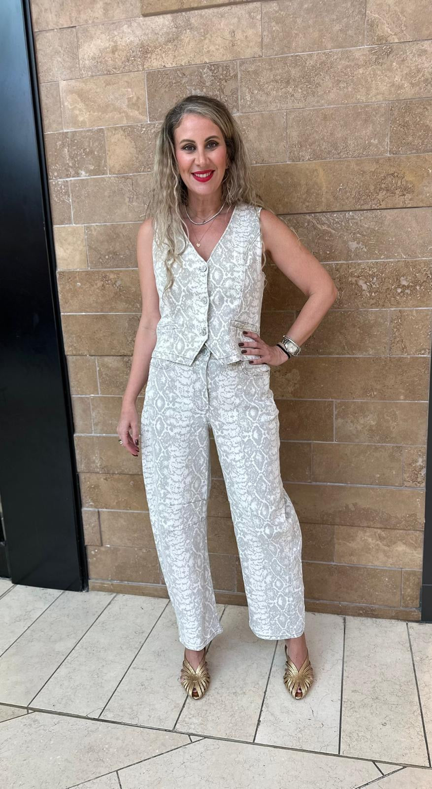 Snake Print Barrel Jeans