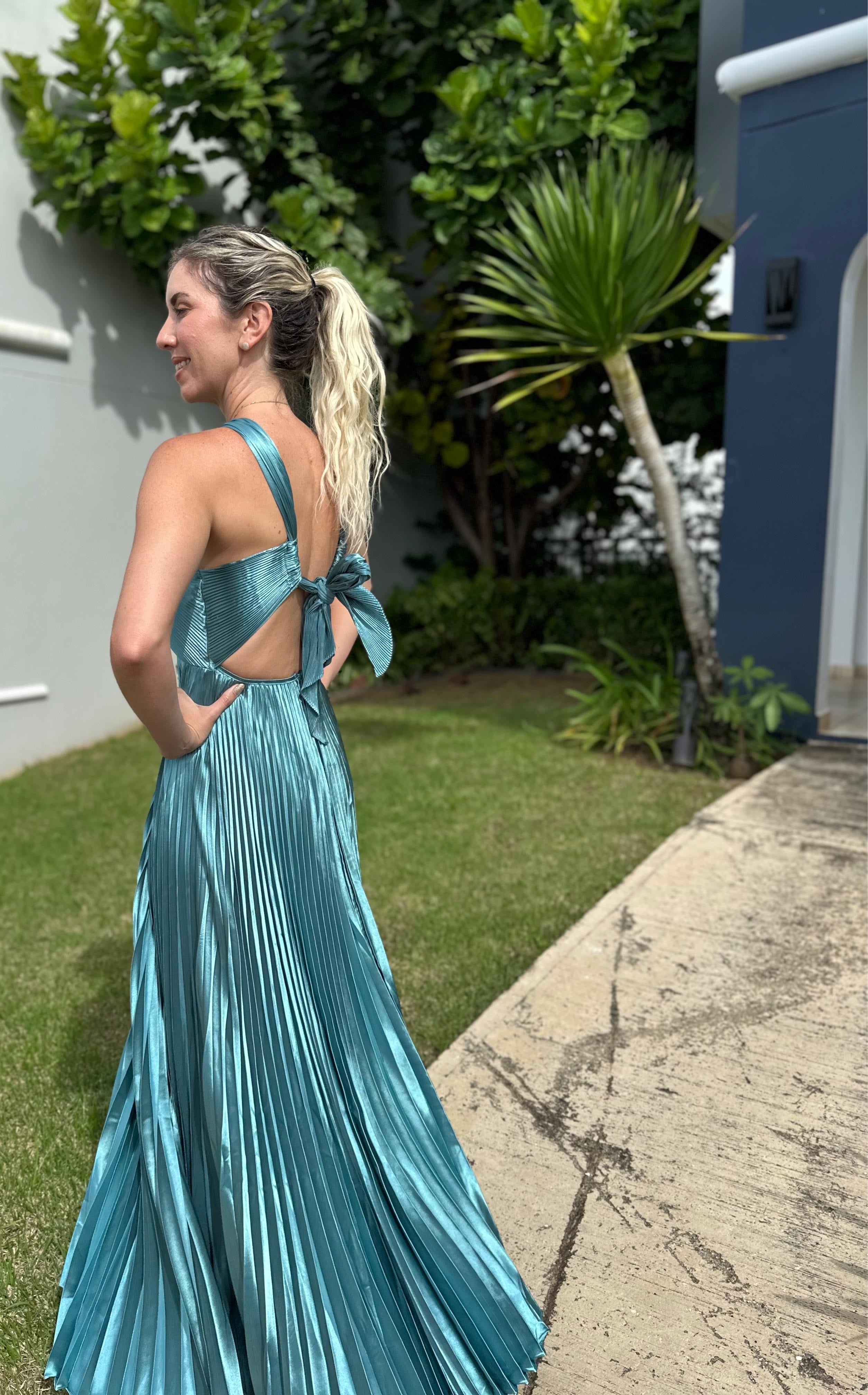 Tie Back Chest Pleat Maxi Dress