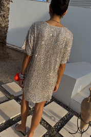 Silver Sequin T Shirt Dress
