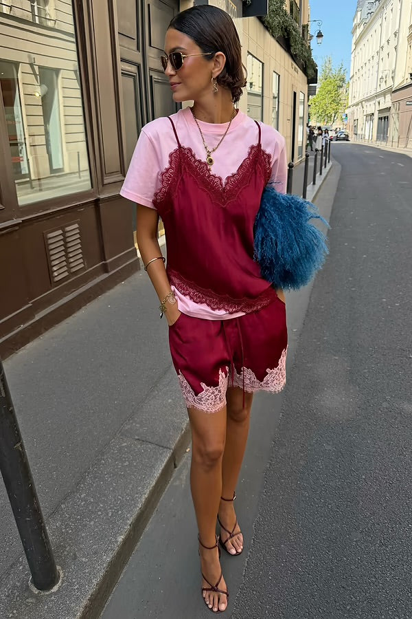 Pink & Burgundy Overlay T-Shirt