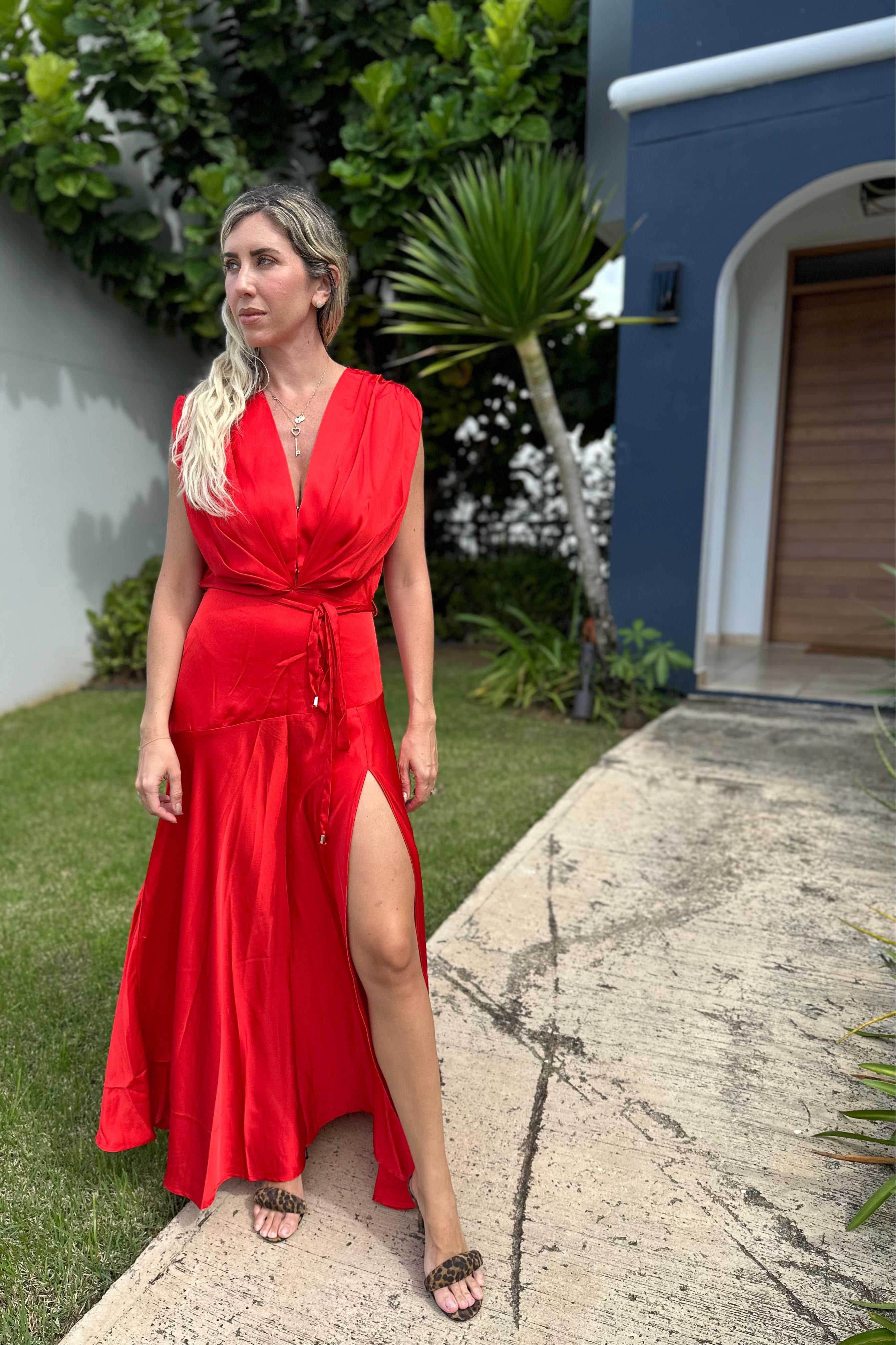 Satin Pleated Gown Maxi Dress