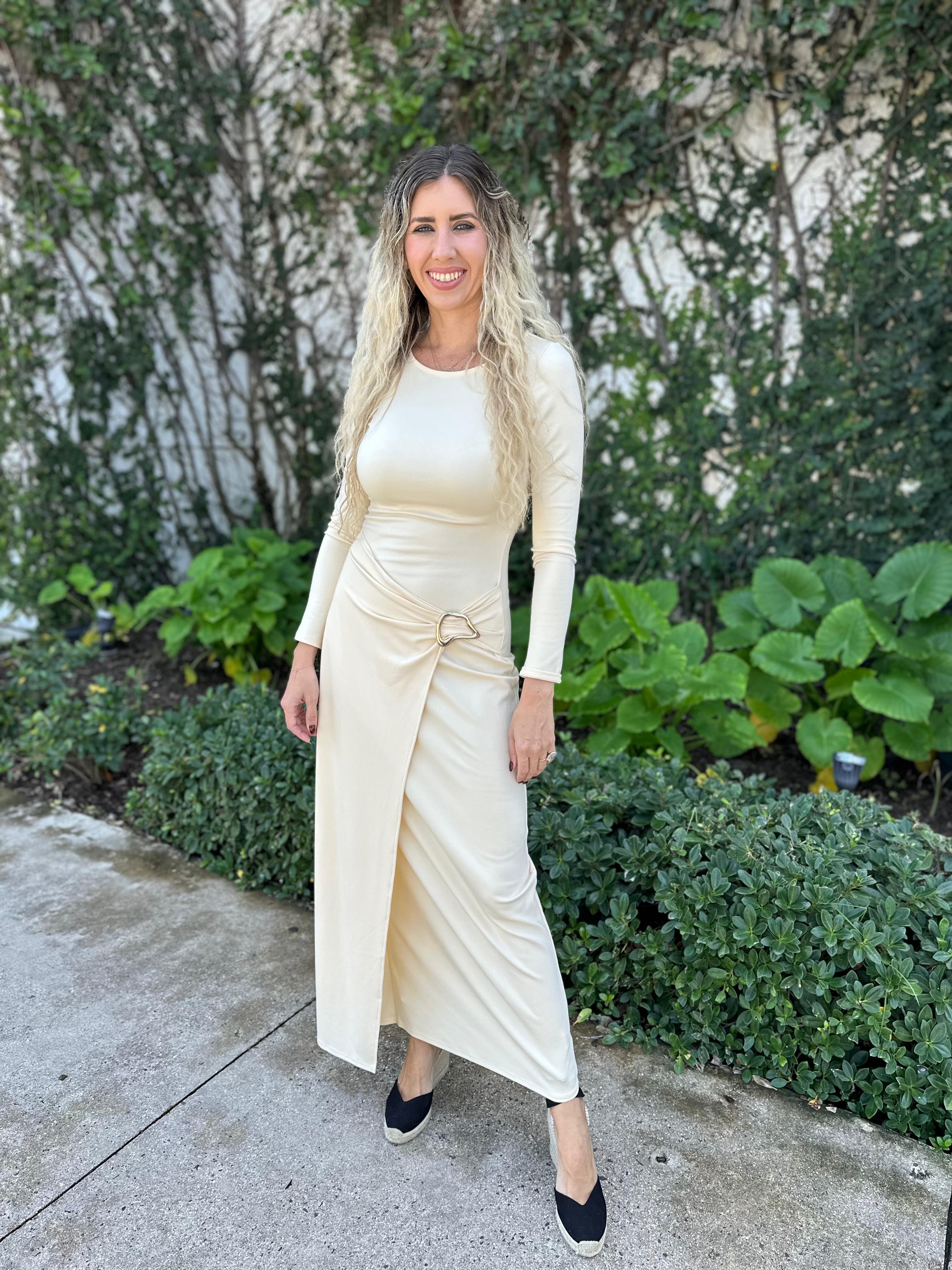 Wrap Panel & Buckle Maxi Dress
