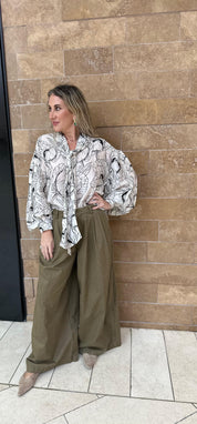 Neck Tie Puff Slv Blouse
