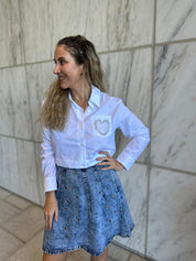 Pleated Grommet Denim Skirt