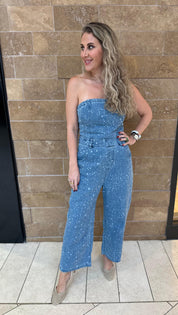 Twill Strapless Barrel Jumpsuit