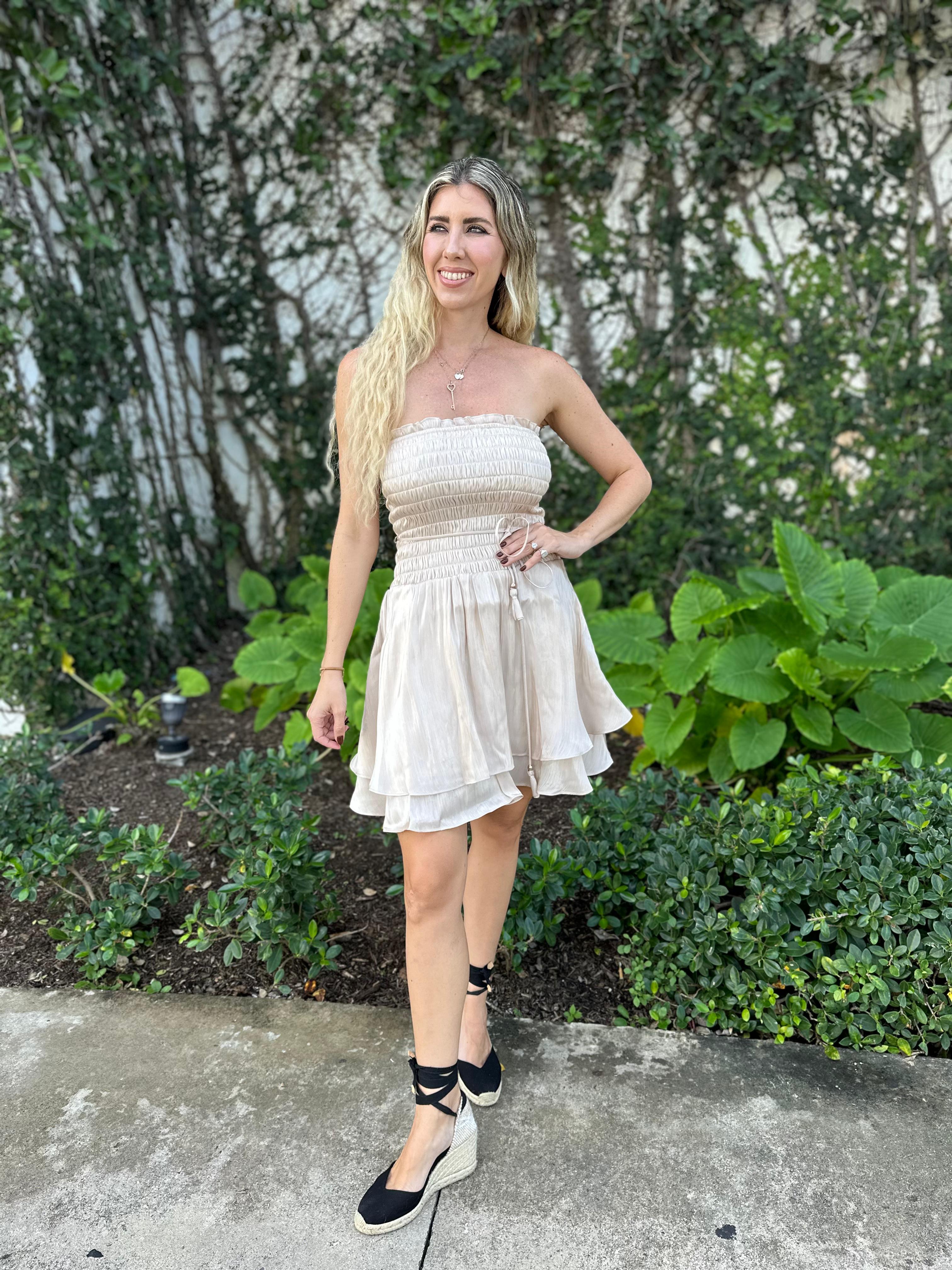 Tube Belted Organza Mini Dress