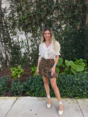 Twill Bubble Leopard Mini Skirt