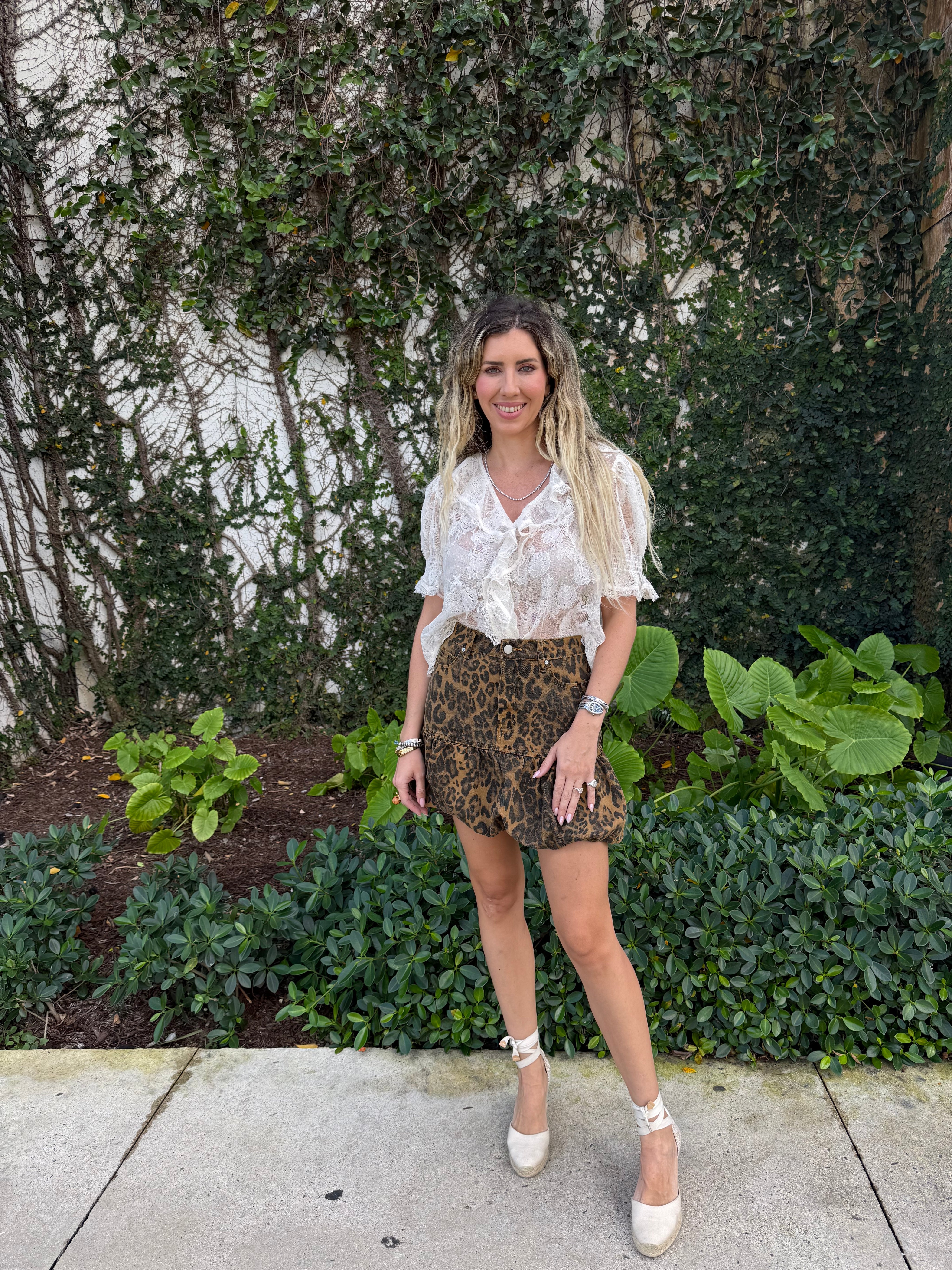 Twill Bubble Leopard Mini Skirt
