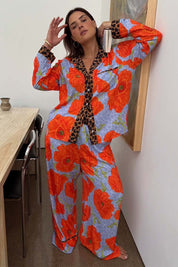 Blue Poppy Print Button Through Pyjamas