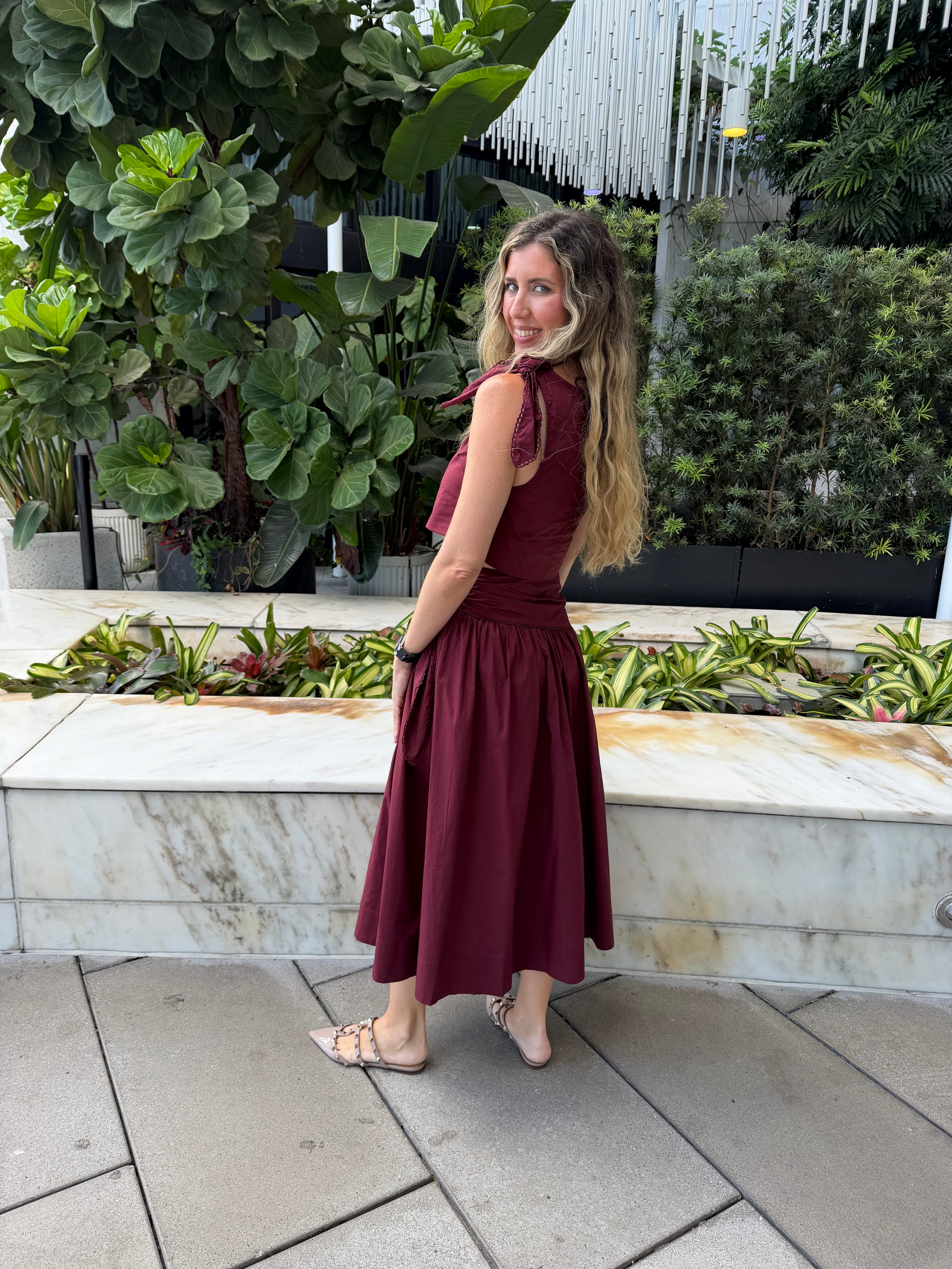 Tie Top & Scarf Midi Skirt