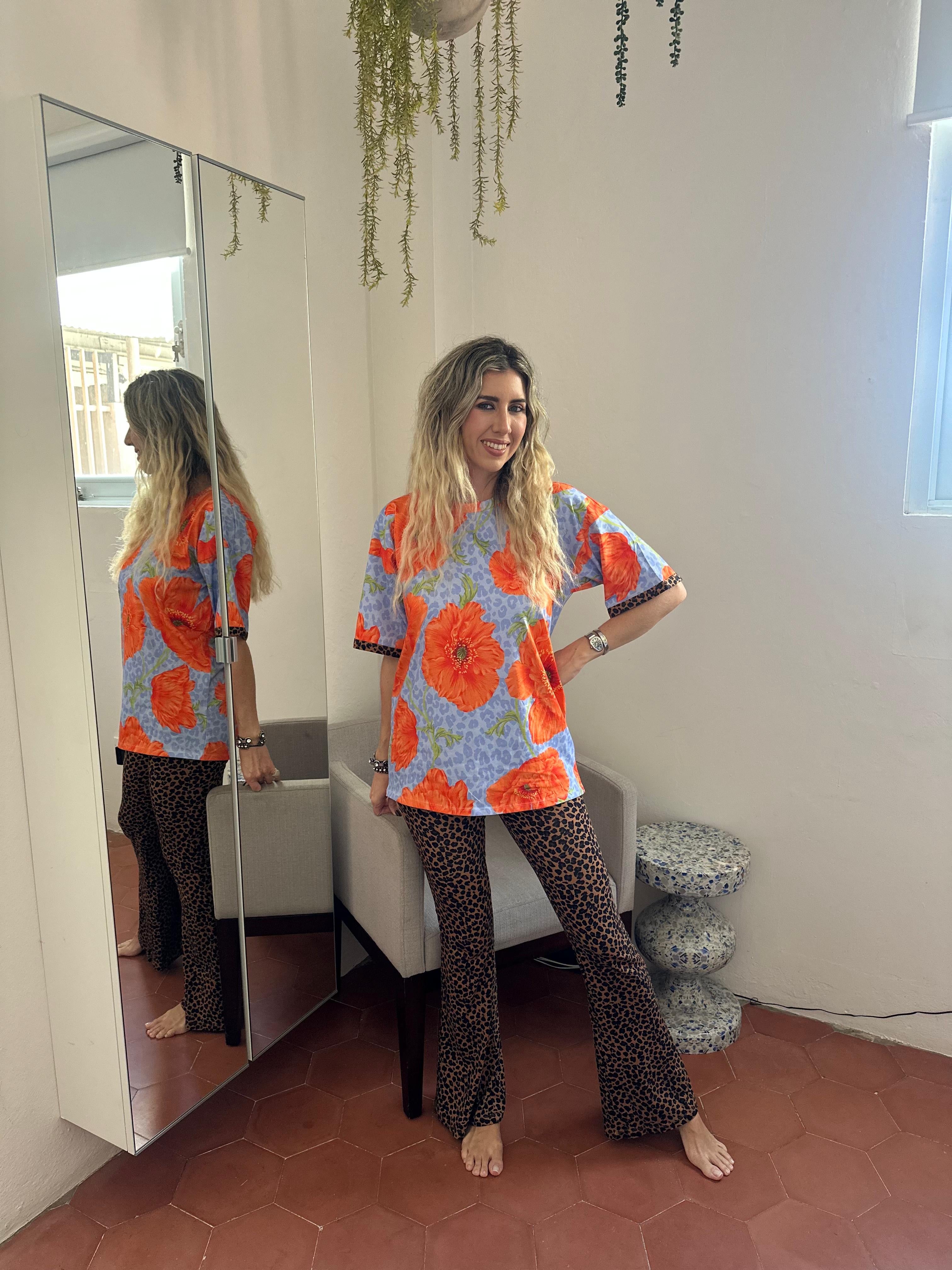 Blue Poppy Print Jersey Pyjamas