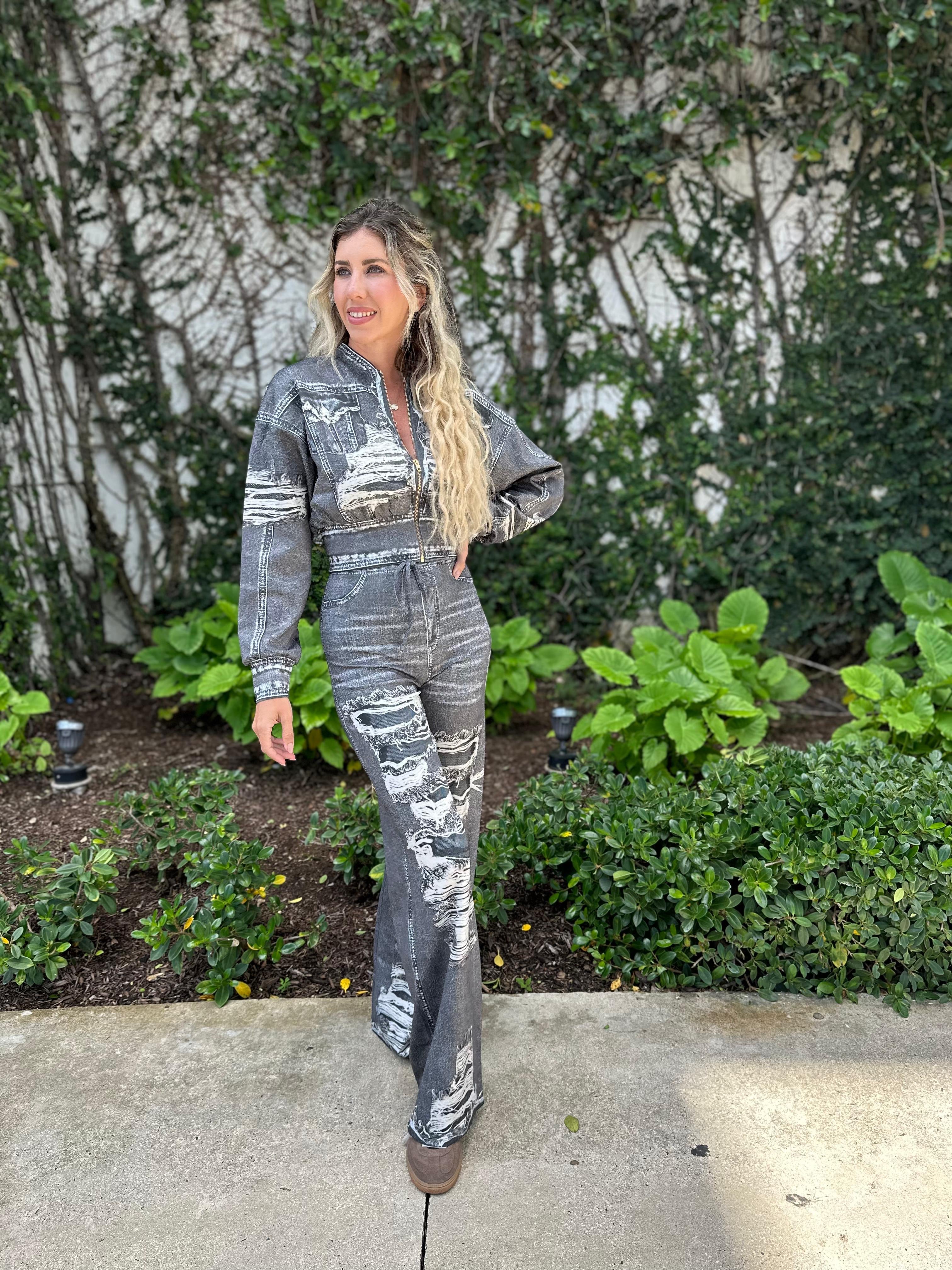 Acid Wash Denim Sweater Set