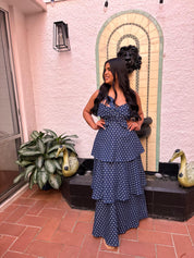 Printed Flower Top Tiered Maxi Dress