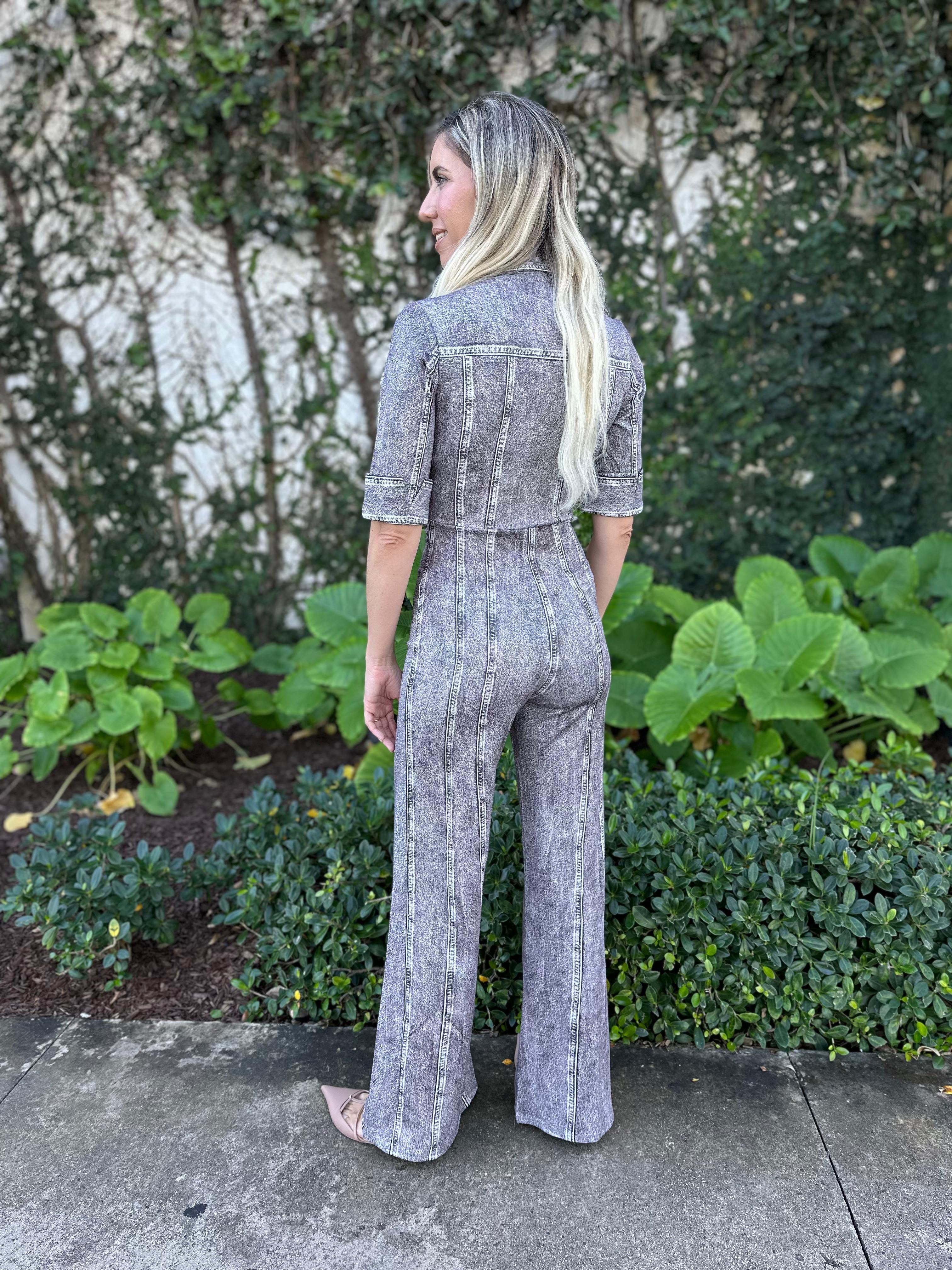 Acid Washed Buttons Jumpsuit
