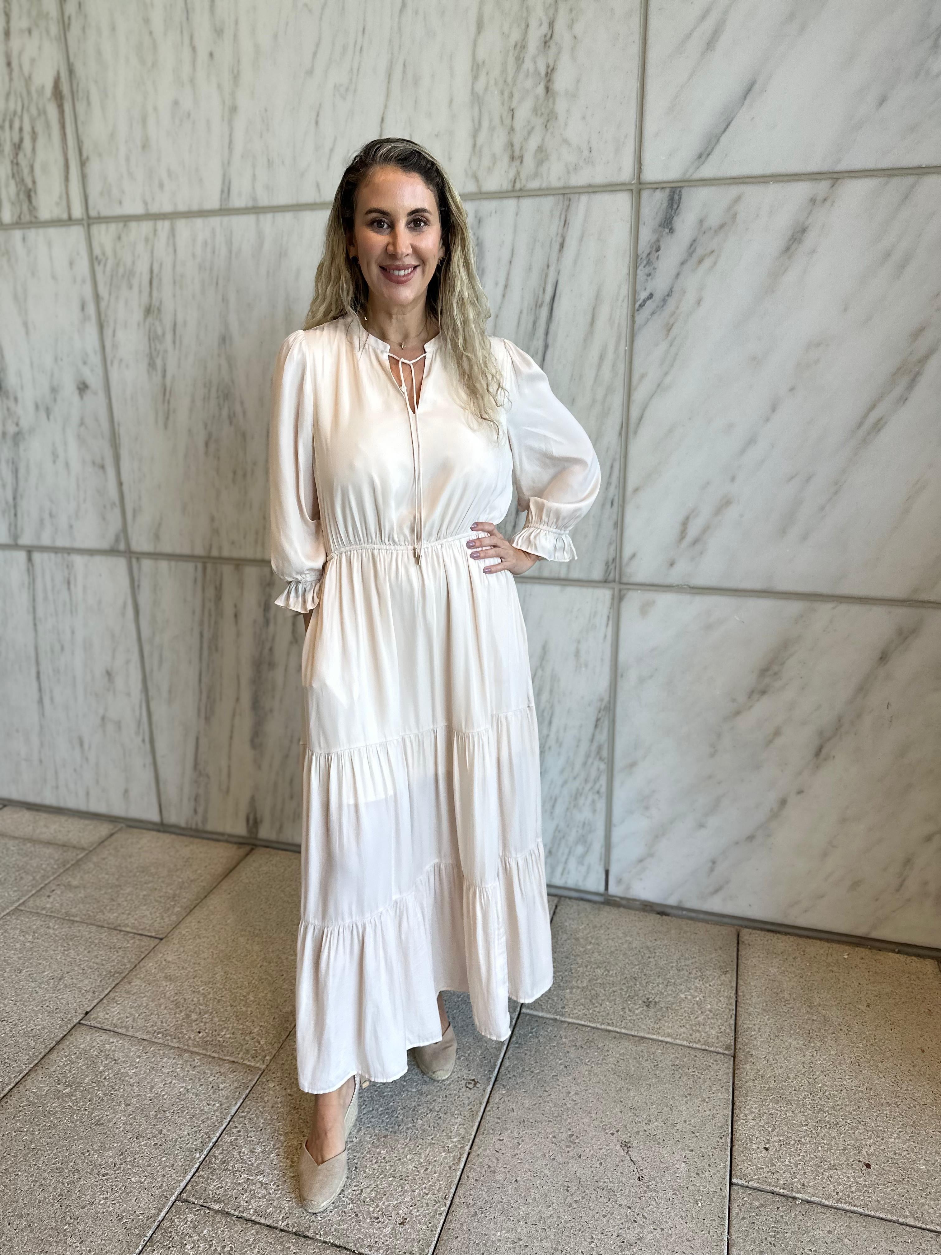 Split Neck Ruffle Maxi Dress