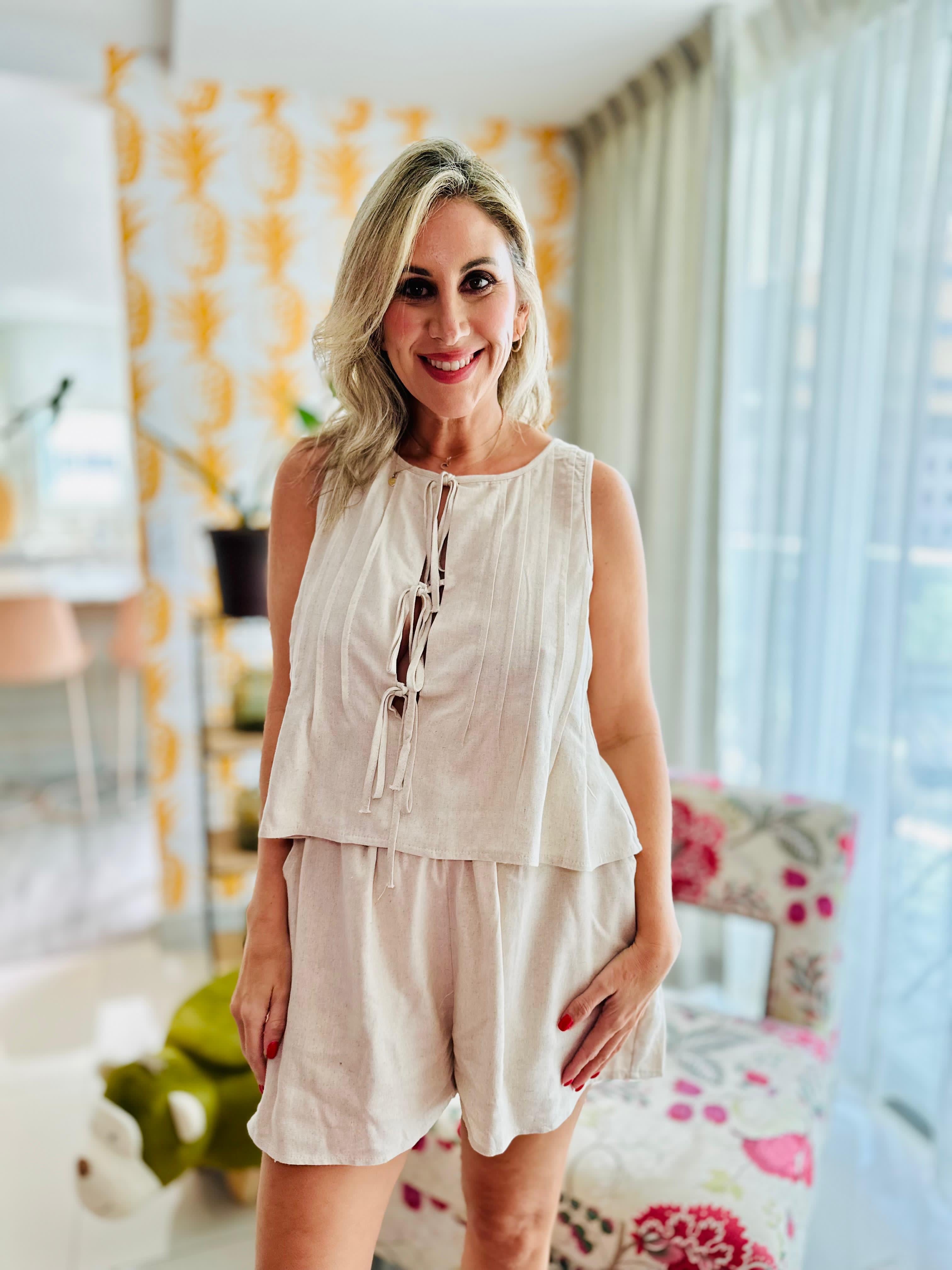 Linen Pintucked Top & Shorts Set
