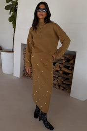 Tan Stud Knit Skirt