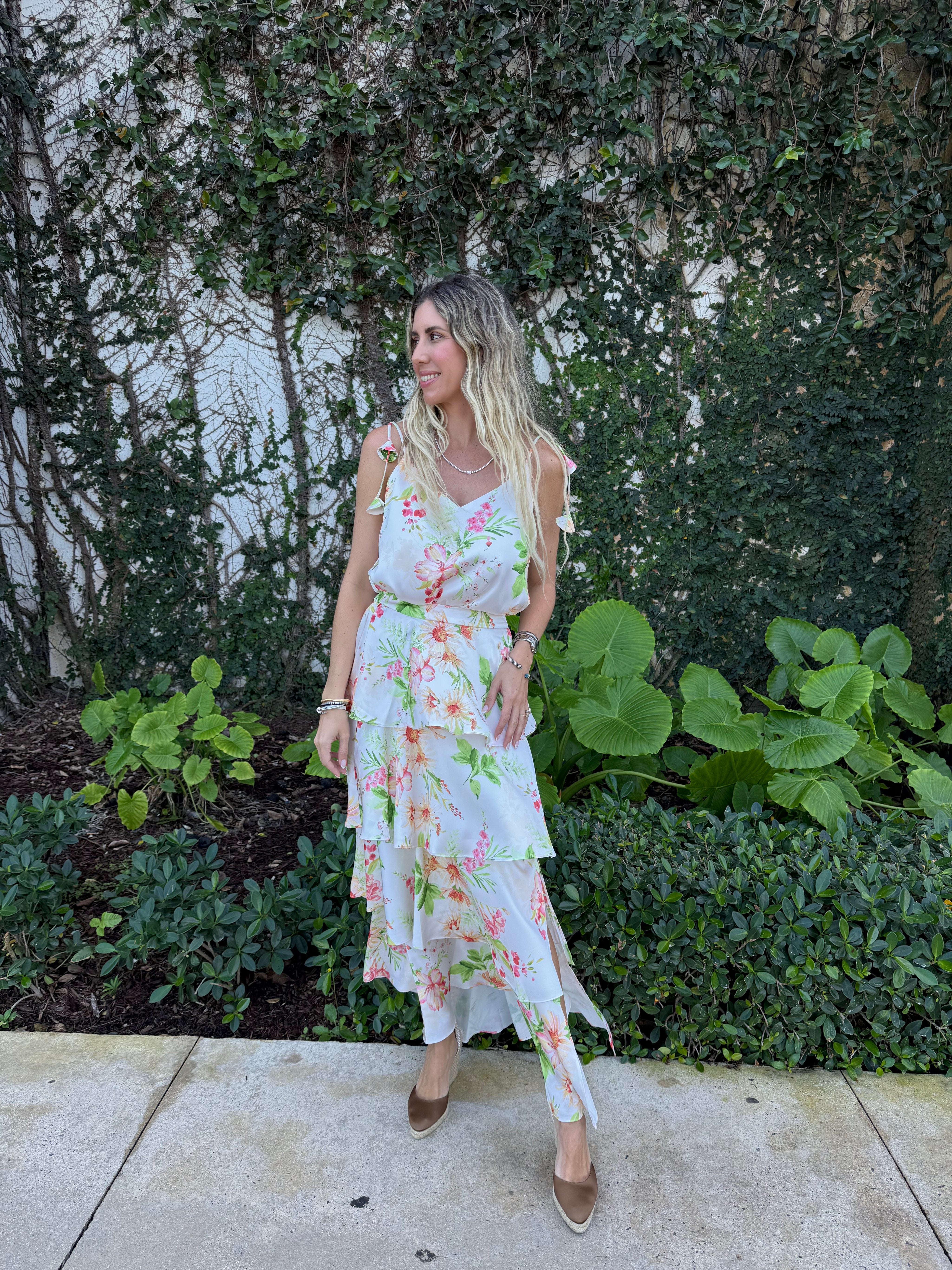 Flower Strap Cami & Ruffle Skirt