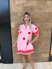 Flower Embroidery Cotton Mini Dress